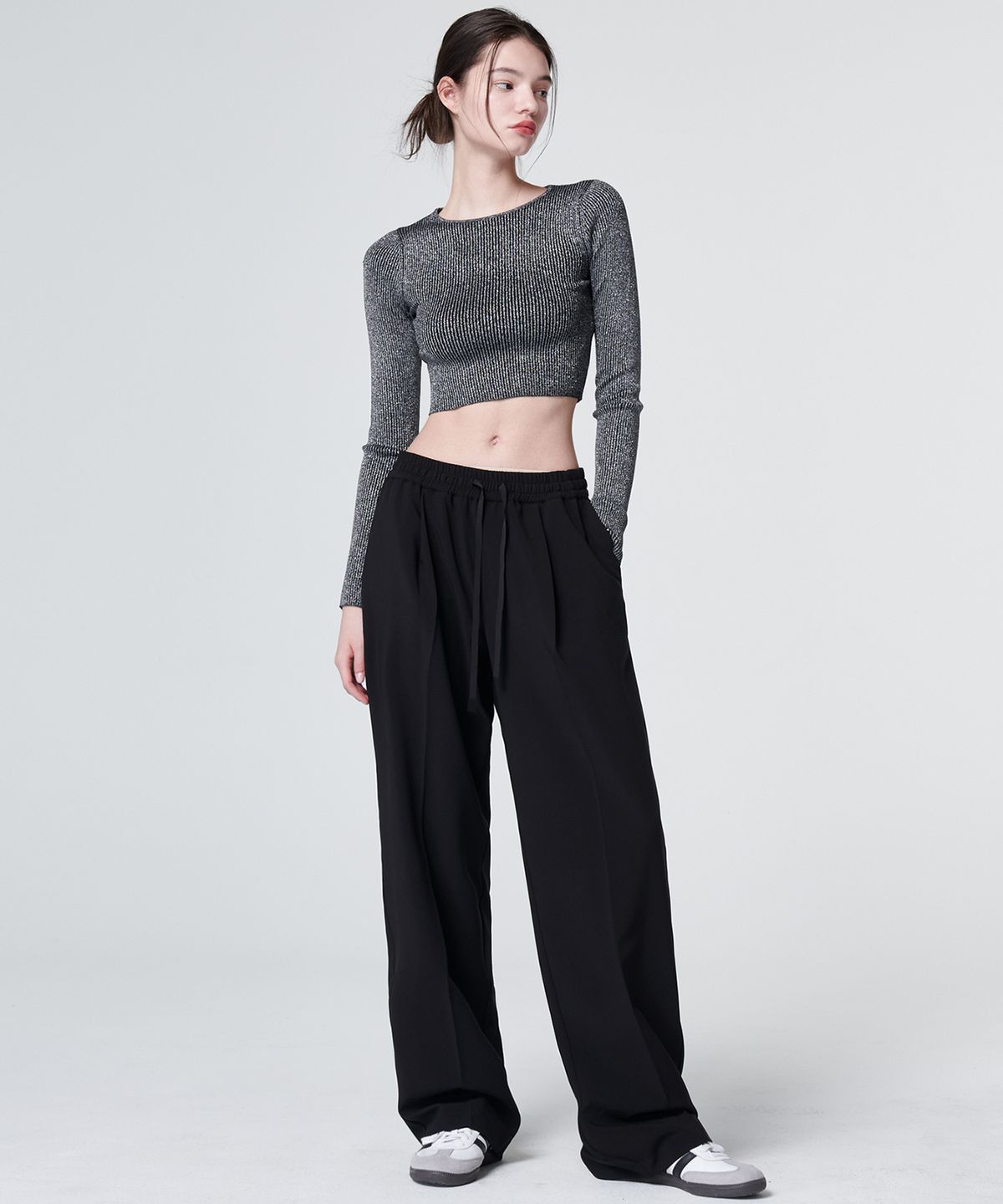 마롭(MALOUPE) 2144 썸머 원턱 밴딩 와이드 팬츠 (블랙)
