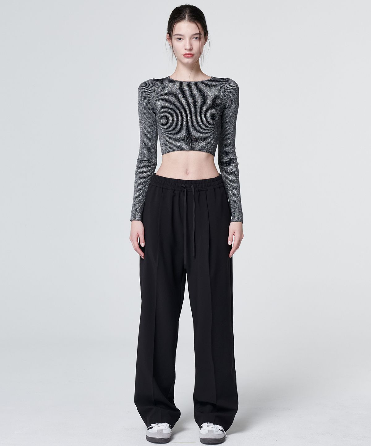 마롭(MALOUPE) 2144 썸머 원턱 밴딩 와이드 팬츠 (블랙)