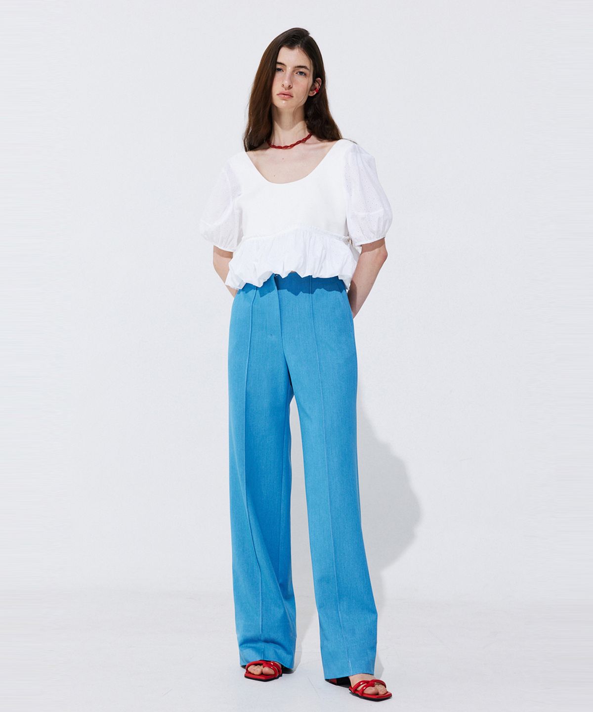 분더캄머(WNDERKAMMER) Pintuck Straight Trousers_Light Blue (핀턱 스트레이트 트라우져_라이트 블루)