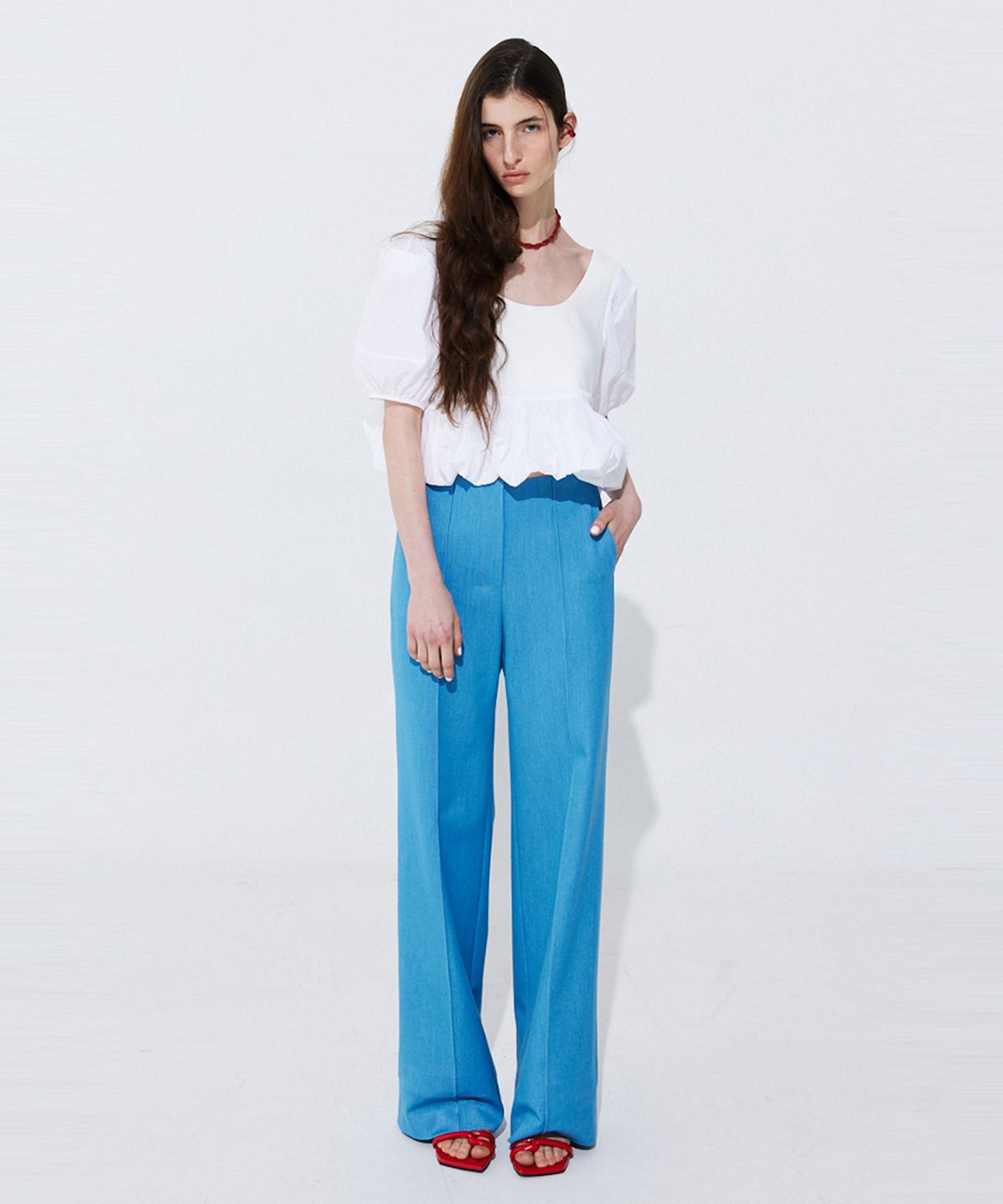 분더캄머(WNDERKAMMER) Pintuck Straight Trousers_Light Blue (핀턱 스트레이트 트라우져_라이트 블루)