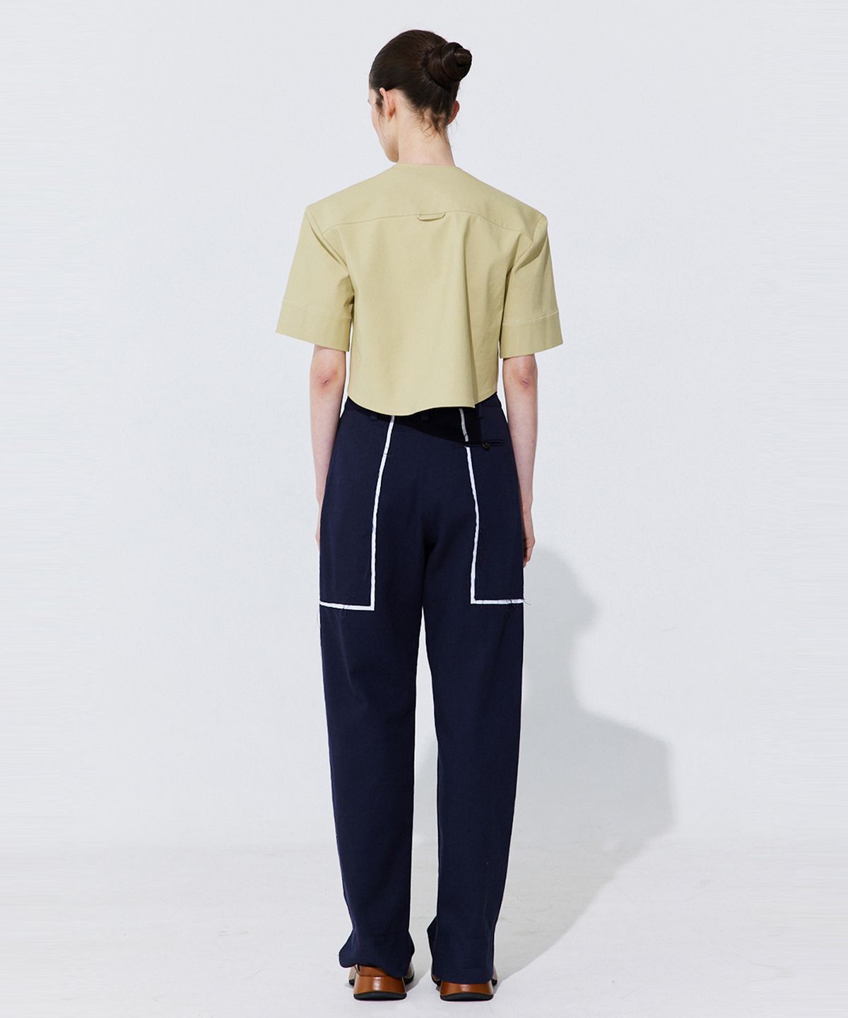 분더캄머(WNDERKAMMER) Color-Block Point linen Trousers_Navy (컬러 블록 포인트 린넨 트라우져_네이비)