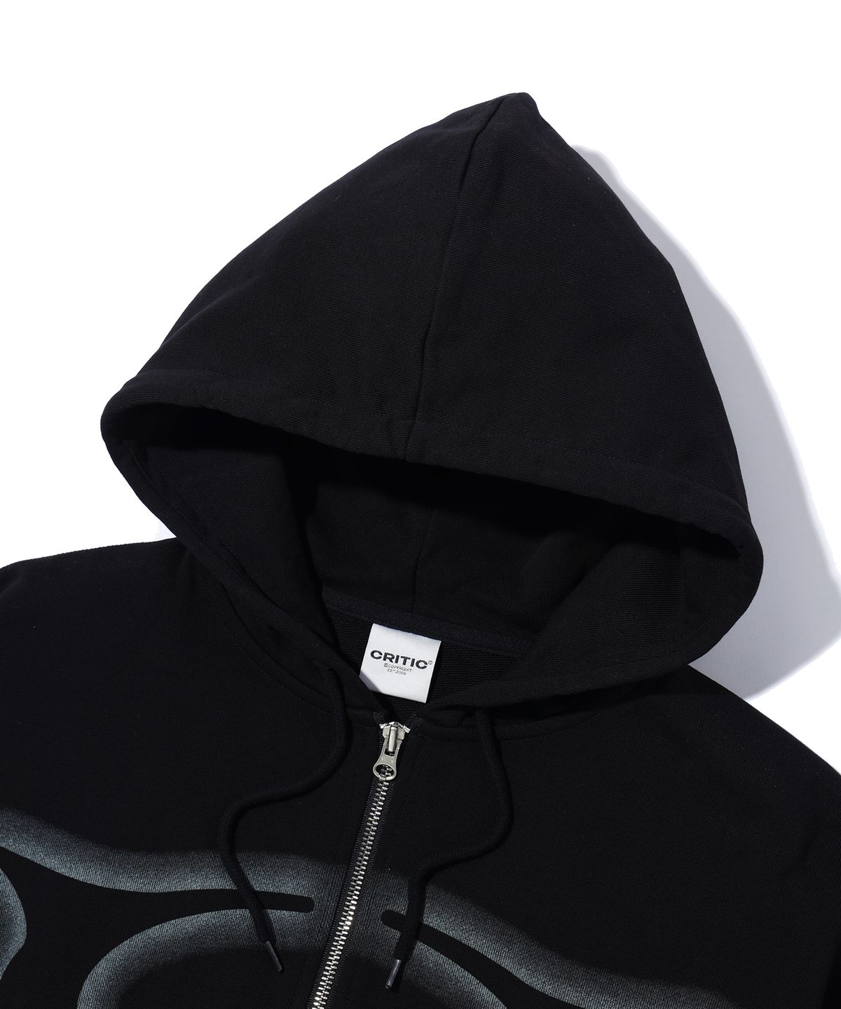 크리틱(CRITIC) CROP WORMHOLE LOGO HOODIE ZIP-UP BLACK