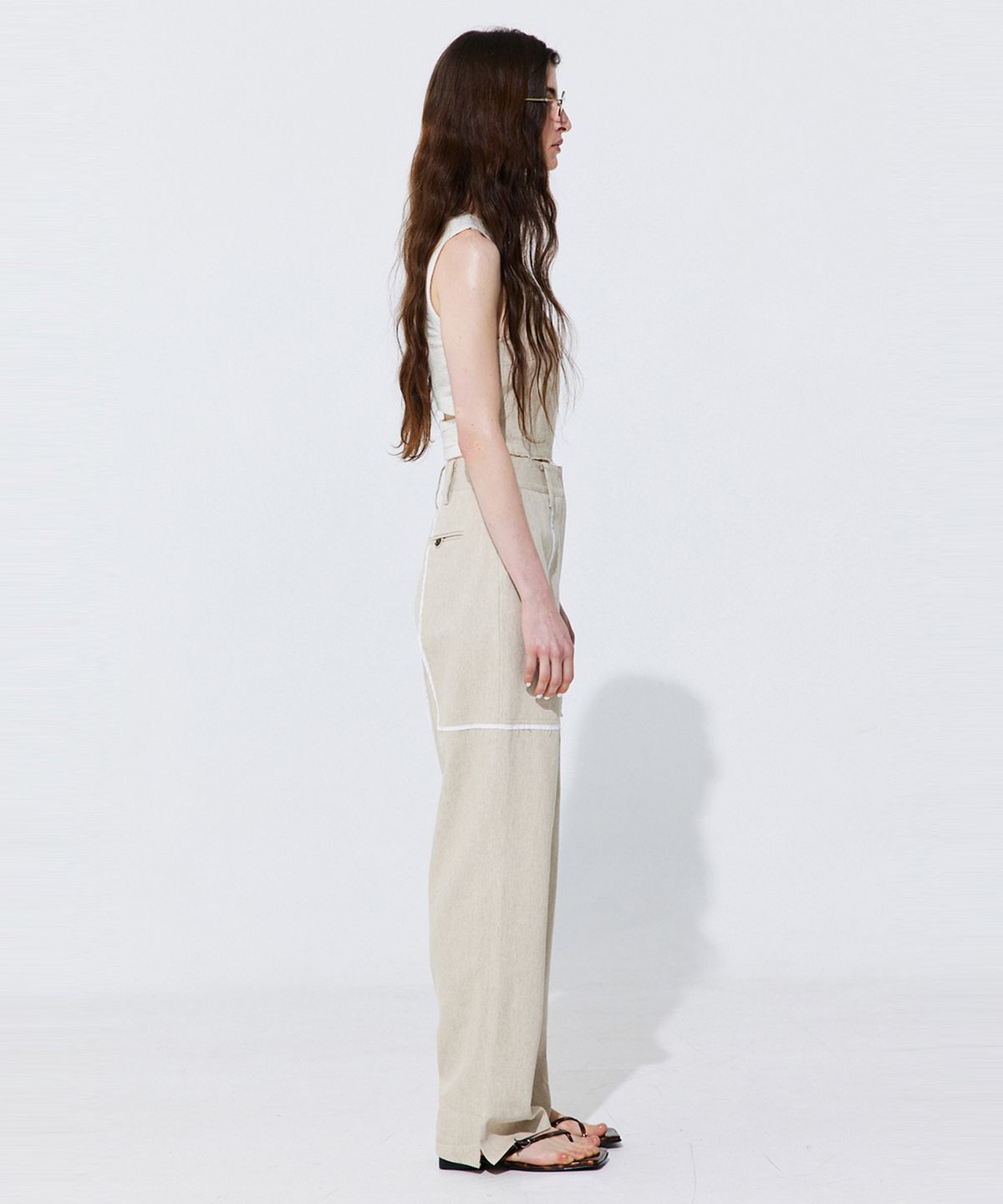 분더캄머(WNDERKAMMER) Color-Block Point linen Trousers_Beige (컬러 블록 포인트 린넨 트라우져_베이지)