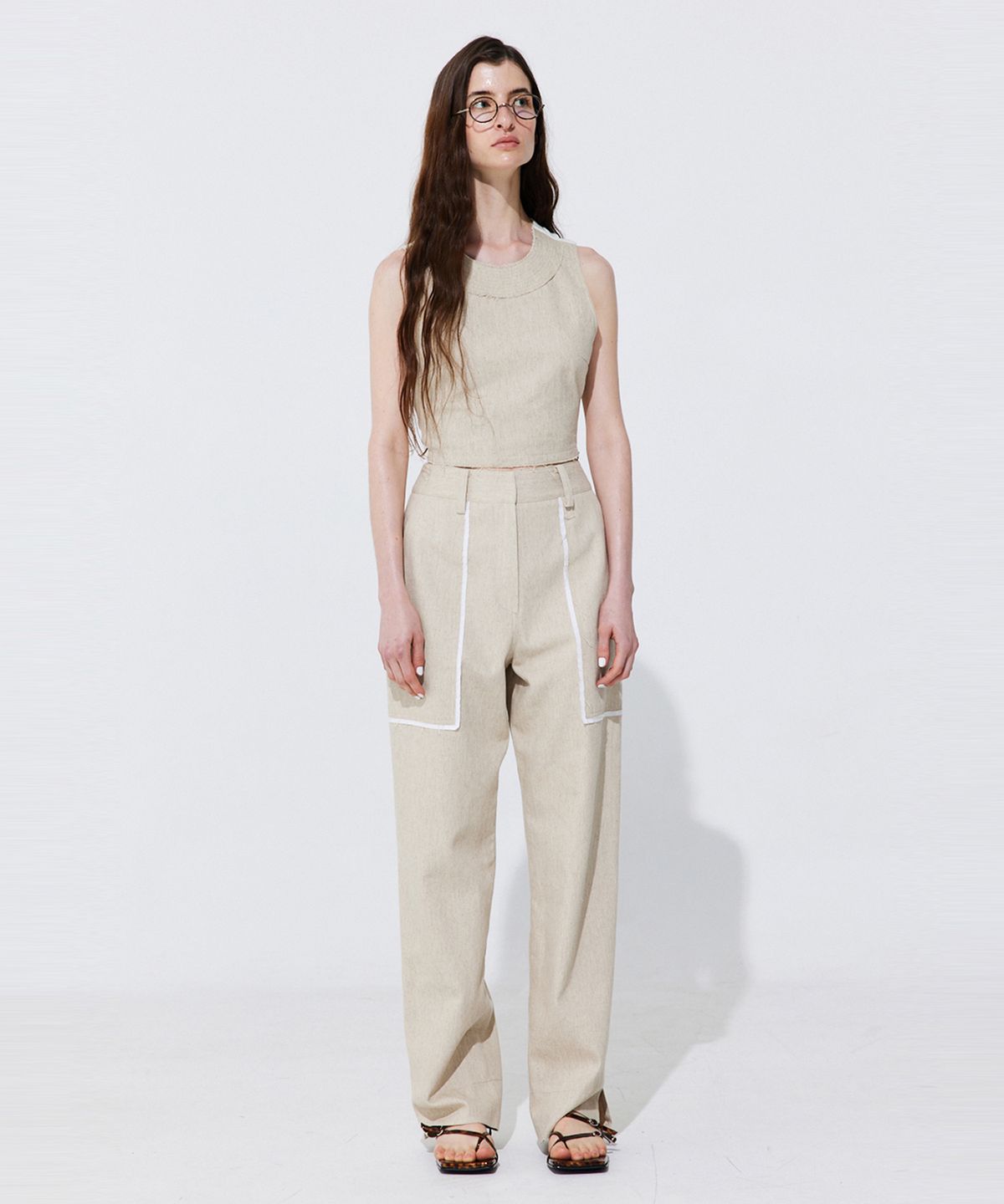 분더캄머(WNDERKAMMER) Color-Block Point linen Trousers_Beige (컬러 블록 포인트 린넨 트라우져_베이지)