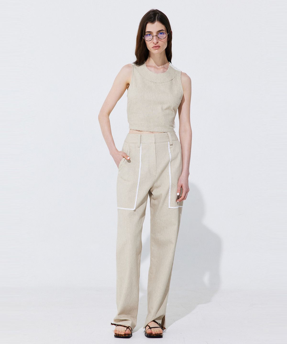 분더캄머(WNDERKAMMER) Color-Block Point linen Trousers_Beige (컬러 블록 포인트 린넨 트라우져_베이지)