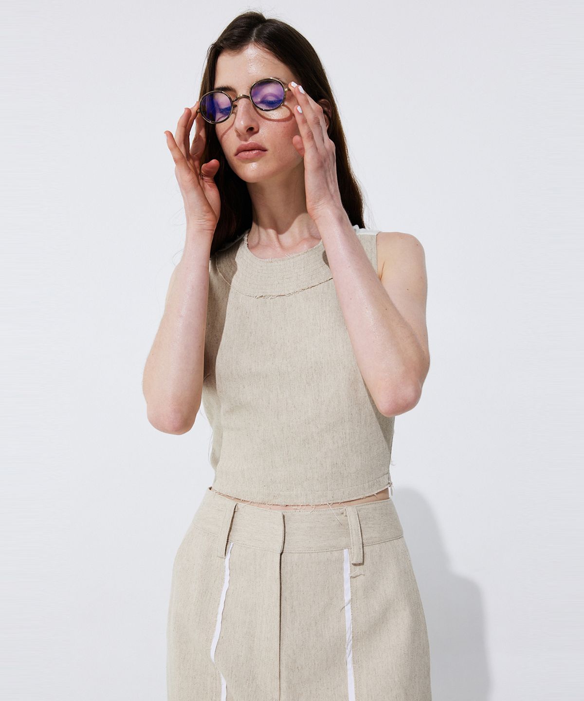 분더캄머(WNDERKAMMER) Color-Block Point linen Trousers_Beige (컬러 블록 포인트 린넨 트라우져_베이지)