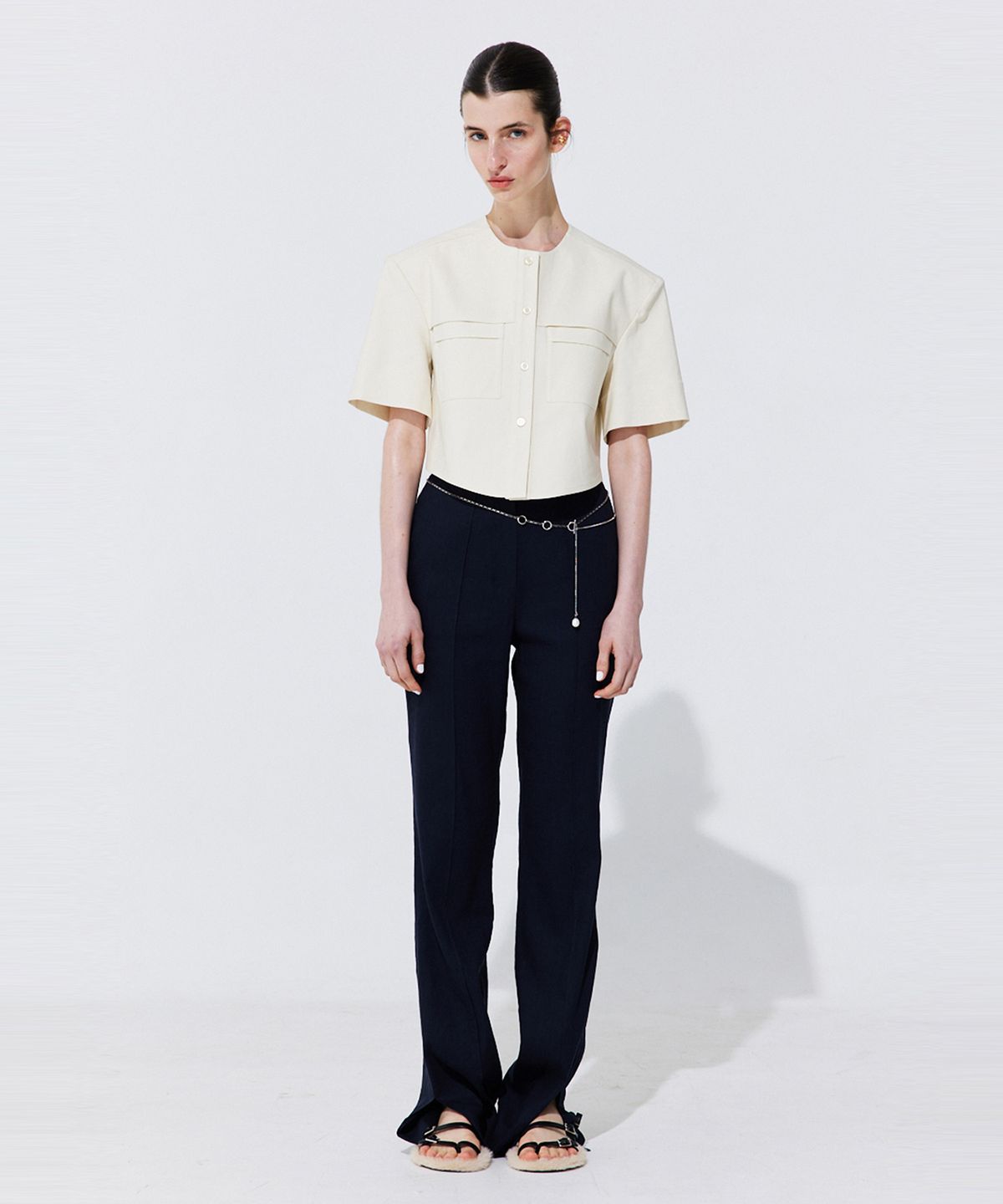 분더캄머(WNDERKAMMER) Linen semi-Bootscut Trousers_Navy (린넨 세미부츠컷 트라우져_네이비)