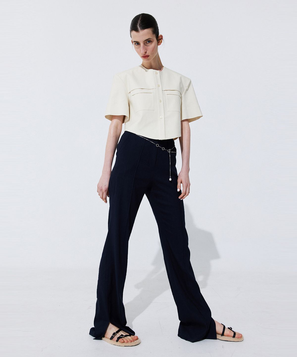 분더캄머(WNDERKAMMER) Linen semi-Bootscut Trousers_Navy (린넨 세미부츠컷 트라우져_네이비)