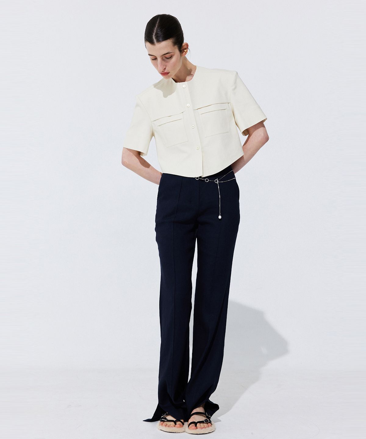 분더캄머(WNDERKAMMER) Linen semi-Bootscut Trousers_Navy (린넨 세미부츠컷 트라우져_네이비)