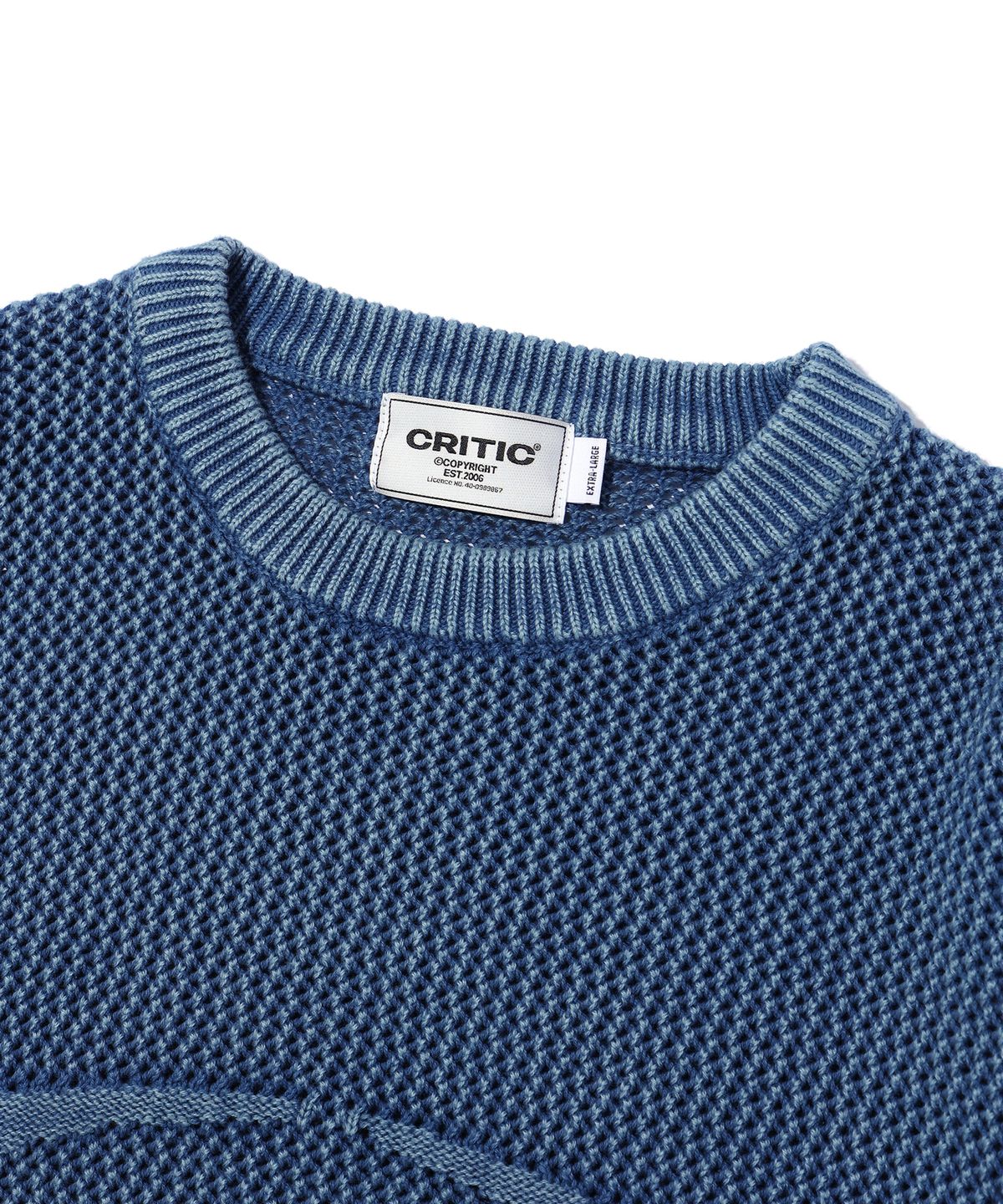크리틱(CRITIC) WORMHOLE LOGO NATURAL DYEING MESH KNIT BLUE