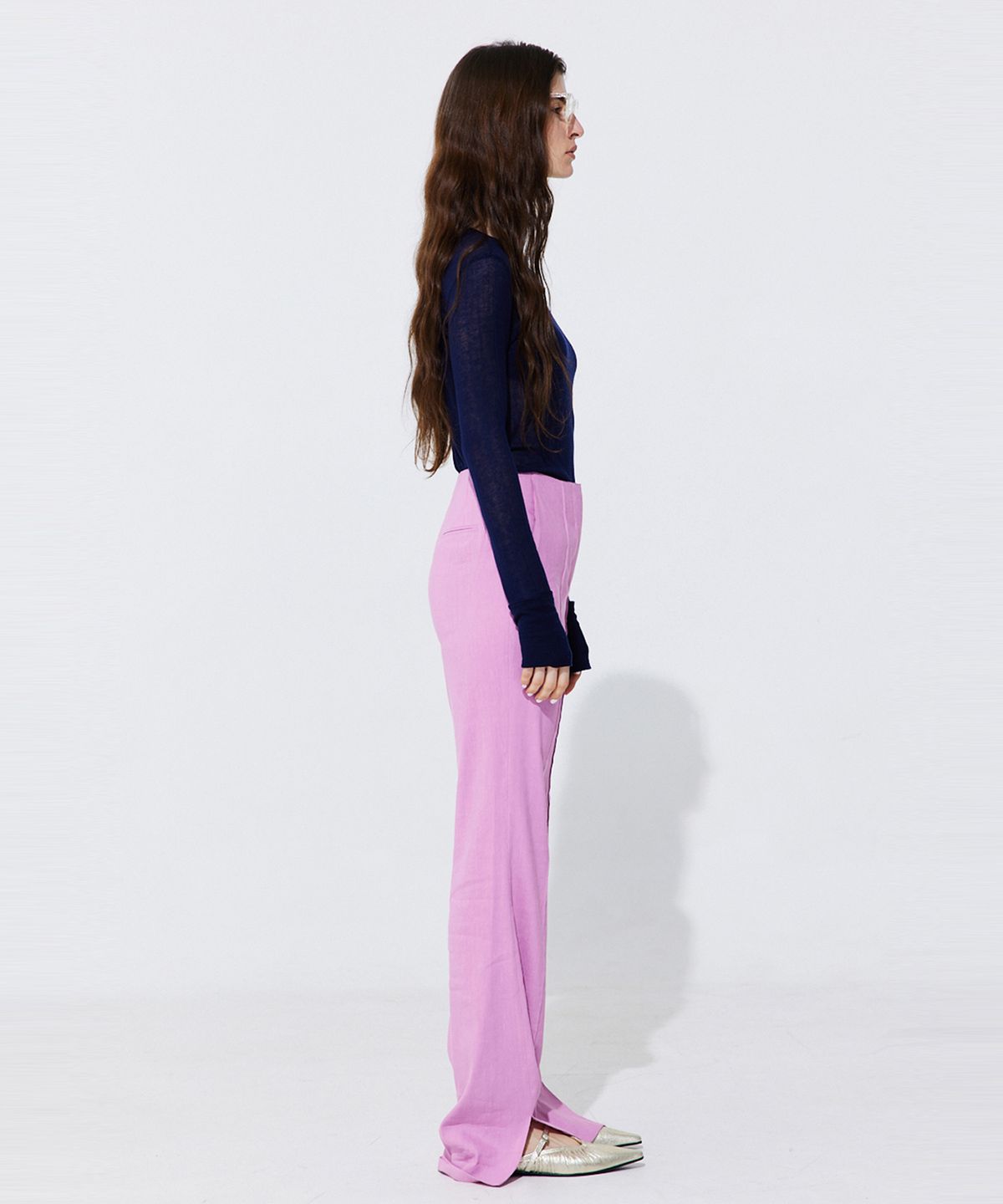 분더캄머(WNDERKAMMER) Linen semi-Bootscut Trousers_Pink (린넨 세미부츠컷 트라우져_핑크)