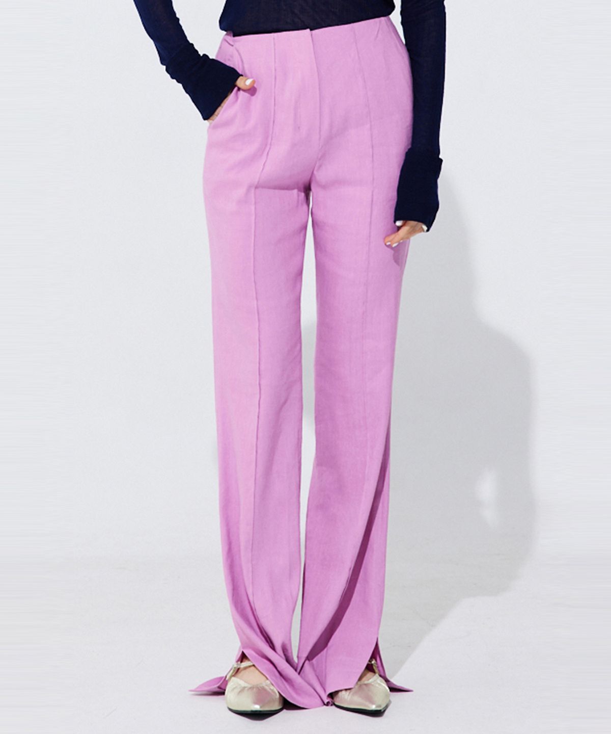 분더캄머(WNDERKAMMER) Linen semi-Bootscut Trousers_Pink (린넨 세미부츠컷 트라우져_핑크)