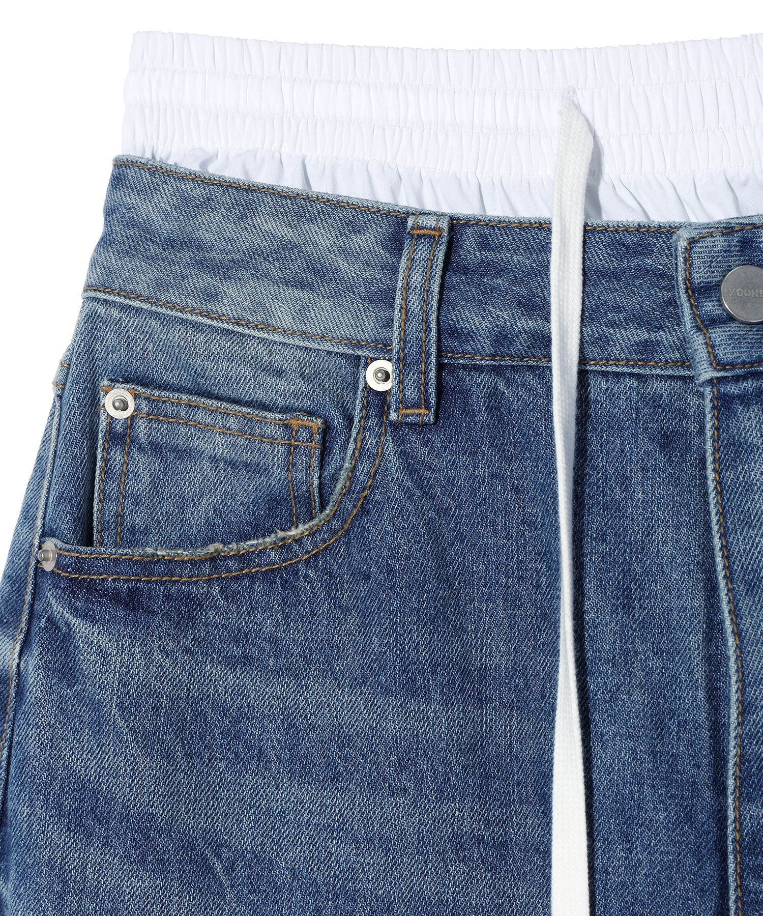 パンツ YOUHEE LAYERED DENIM PANTS BLUE YOUHEE】24SS LAYERED DENIM PANTS BLUE (YOUHEE/デニム