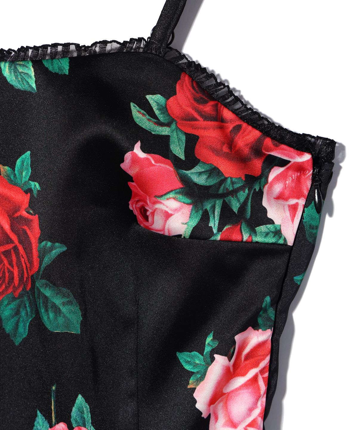 유희(YOUHEE) SATIN FLOWER PATTERN DRESS BLACK
