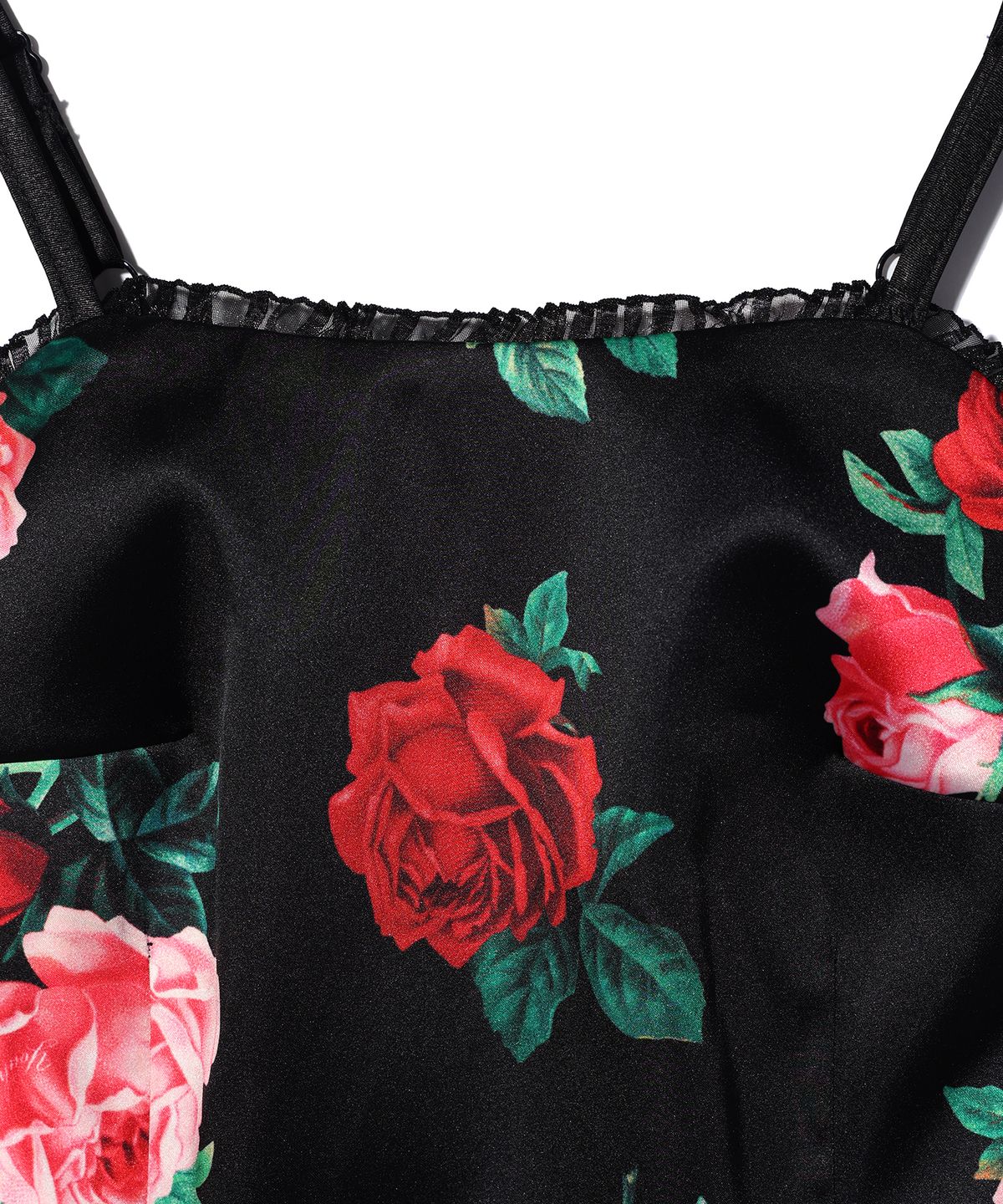 유희(YOUHEE) SATIN FLOWER PATTERN DRESS BLACK