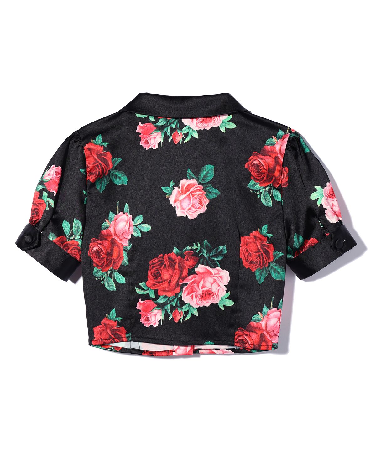 유희(YOUHEE) SATIN FLOWER PATTERN BLOUSE BLACK