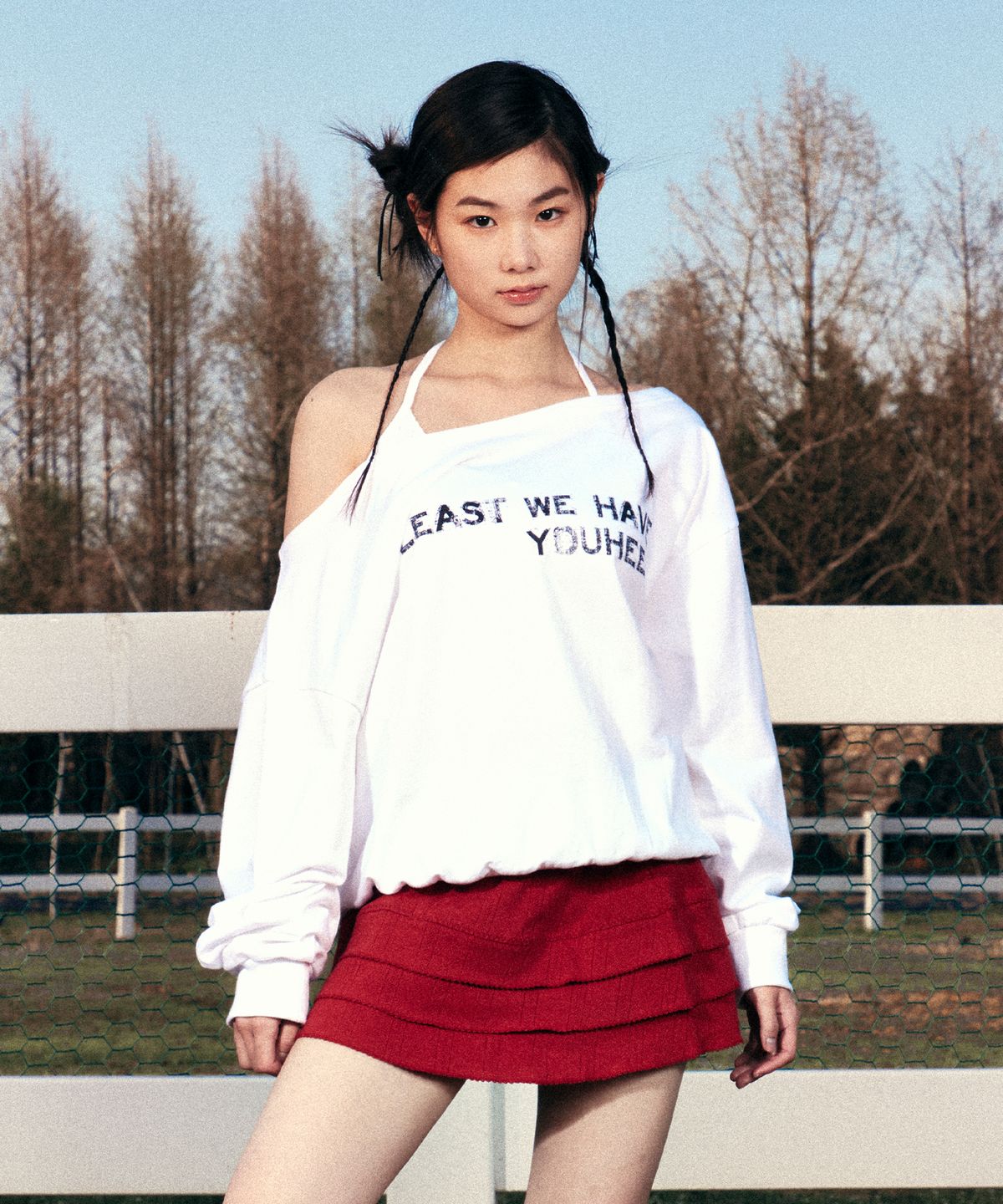 유희(YOUHEE) OFF SHOULDER SWEATSHIRTS MELANGE GREY
