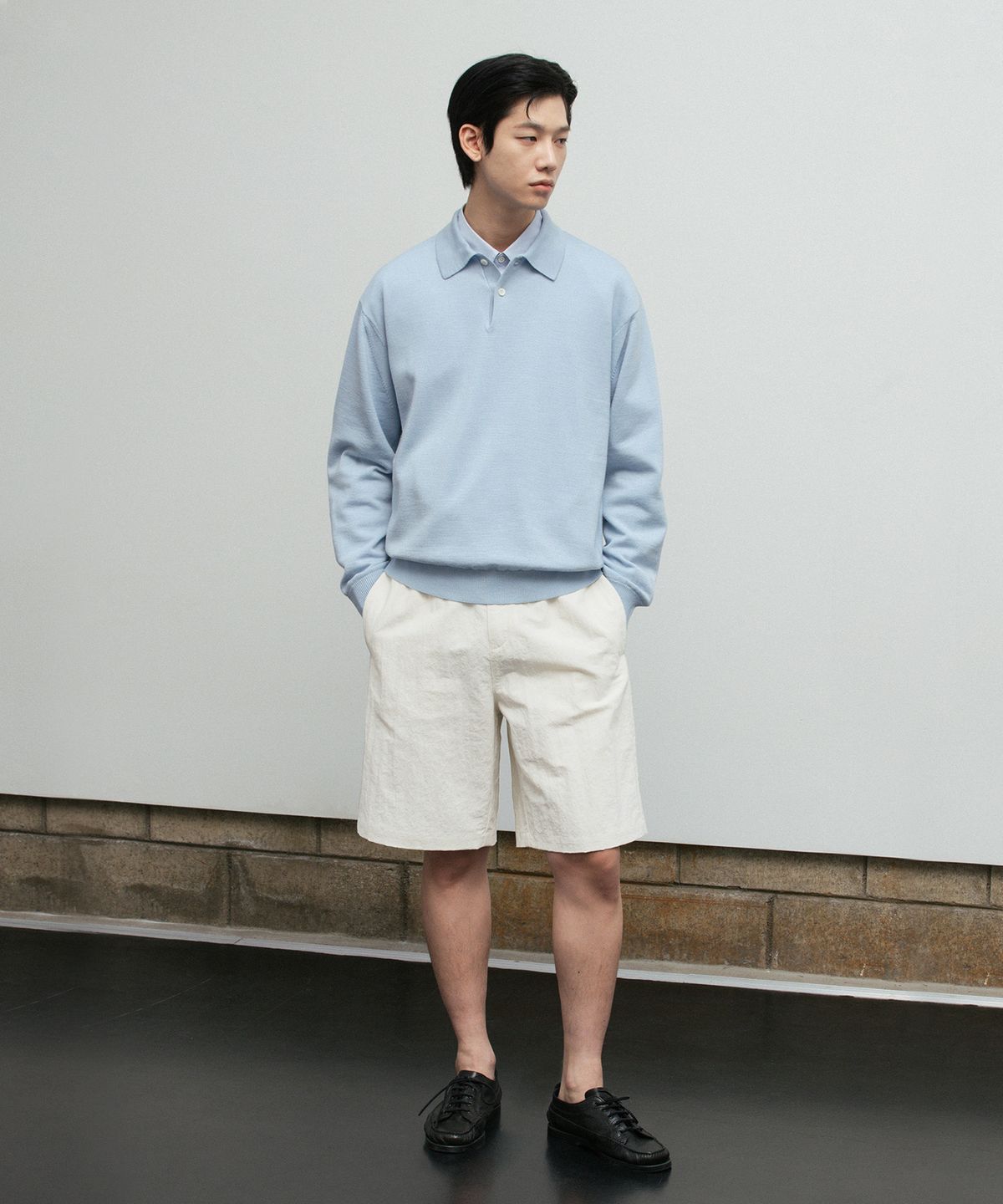 블랭크룸(BLANKROOM) 폴로 니트_GLASS BLUE