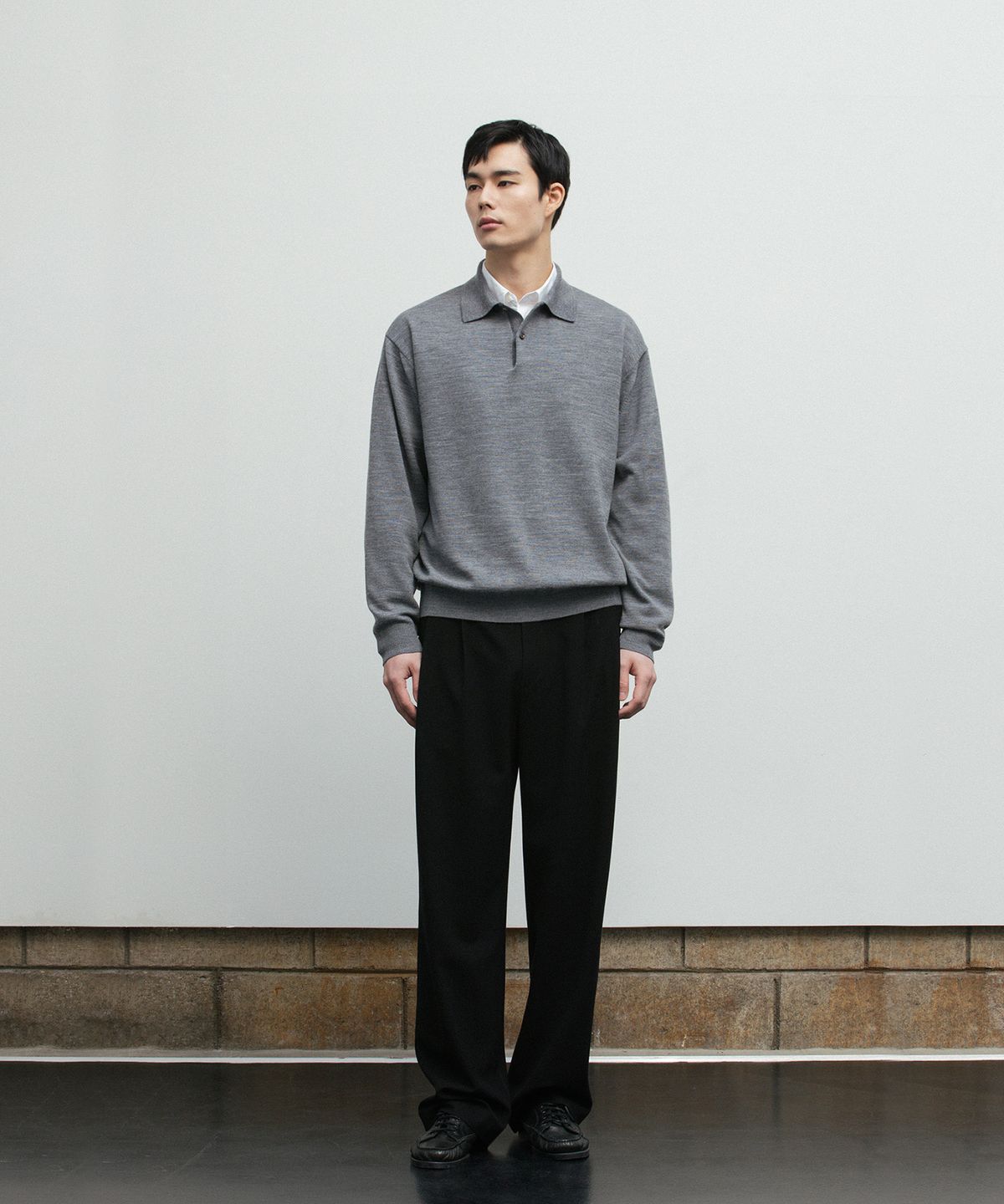 블랭크룸(BLANKROOM) 폴로 니트_MELANGE GRAY