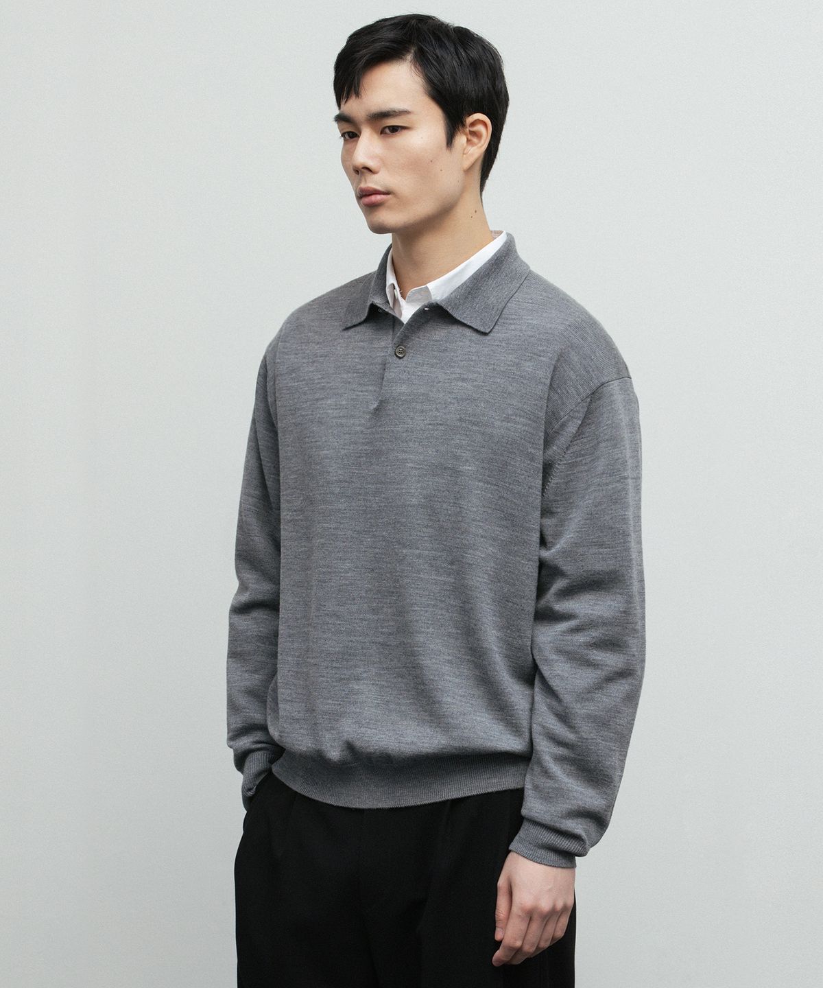 블랭크룸(BLANKROOM) 폴로 니트_MELANGE GRAY