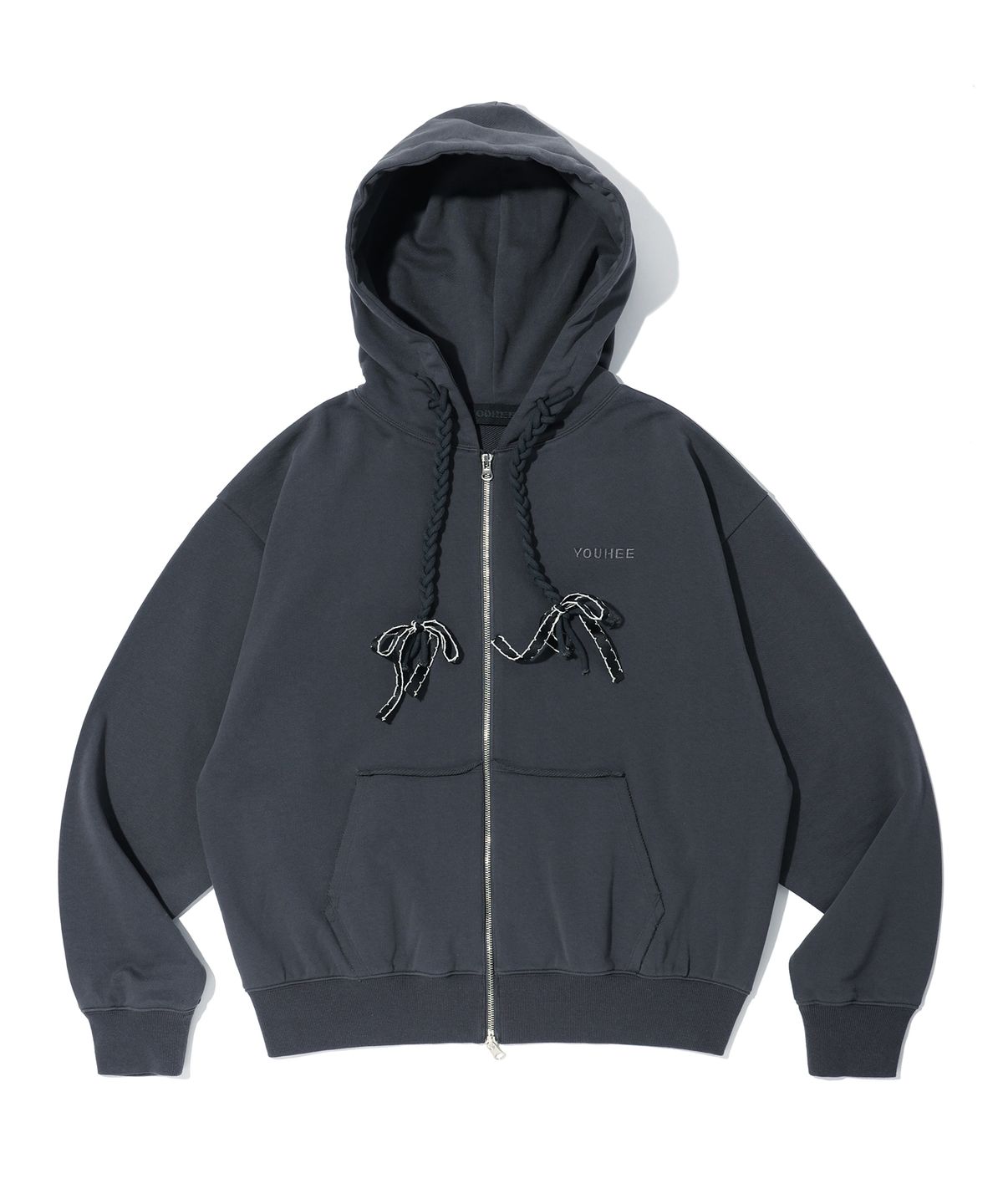 유희(YOUHEE) RIBBON DETAIL HOOD ZIP-UP CHARCOAL