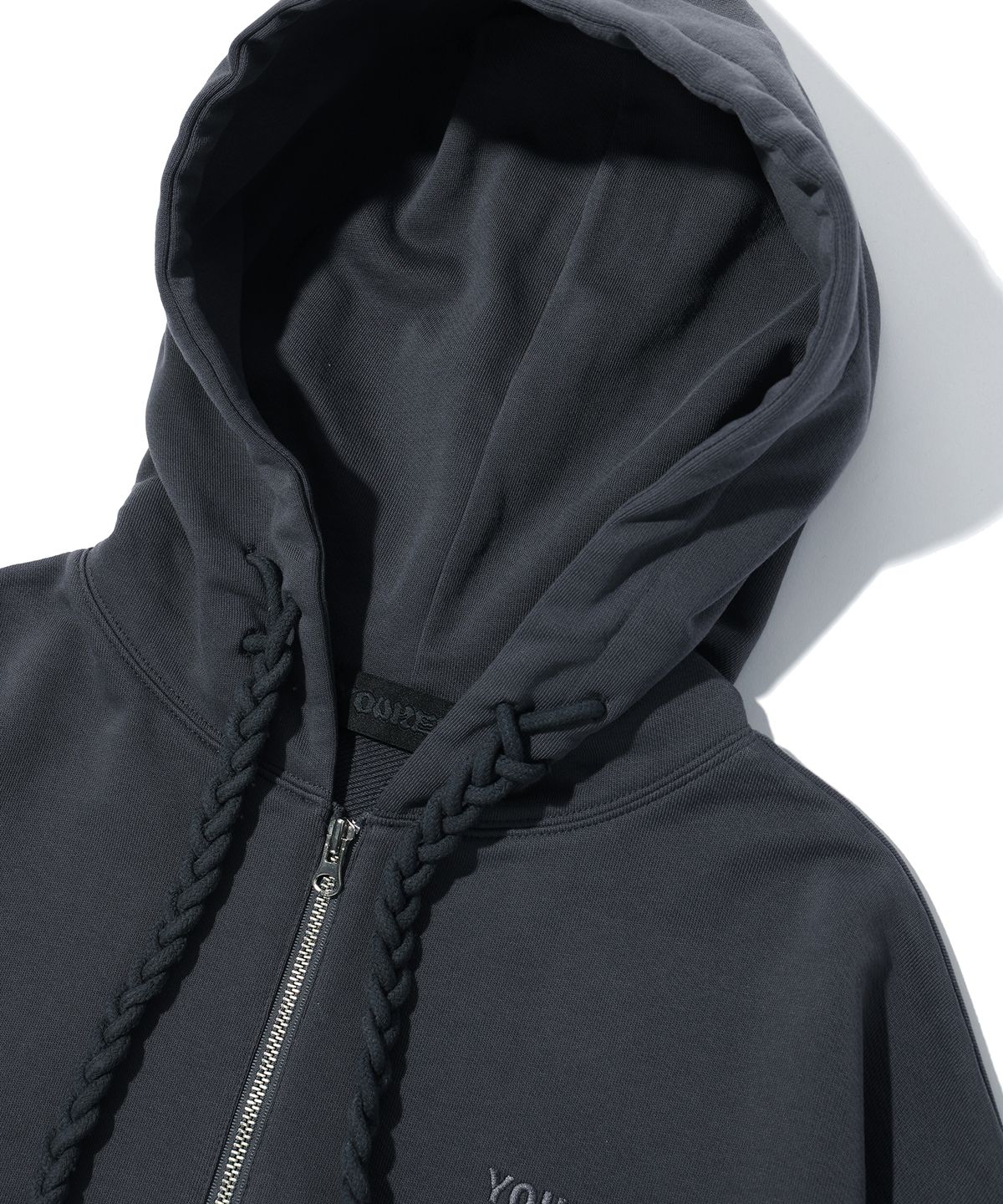 유희(YOUHEE) RIBBON DETAIL HOOD ZIP-UP CHARCOAL