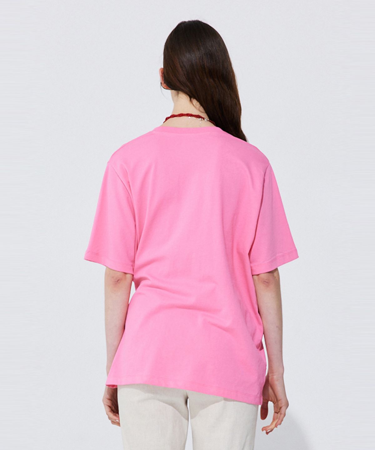 분더캄머(WNDERKAMMER) Button Line T-shirt_Hot Pink (버튼 라인 티셔츠_핫 핑크)
