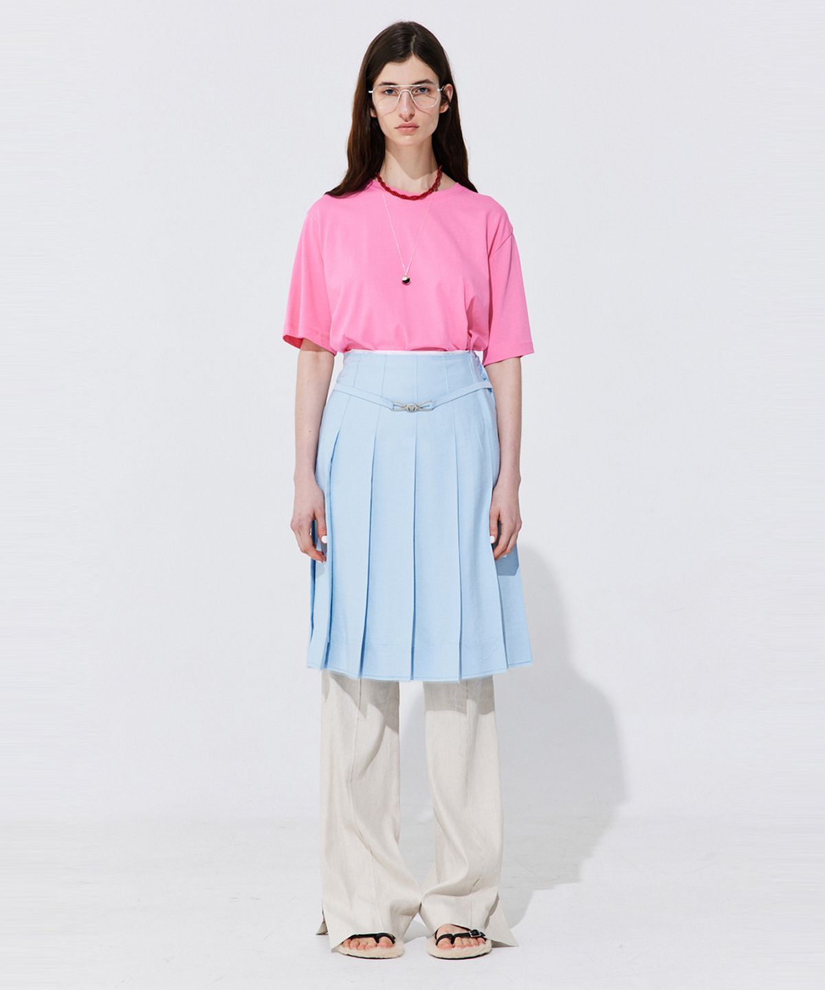 분더캄머(WNDERKAMMER) Button Line T-shirt_Hot Pink (버튼 라인 티셔츠_핫 핑크)