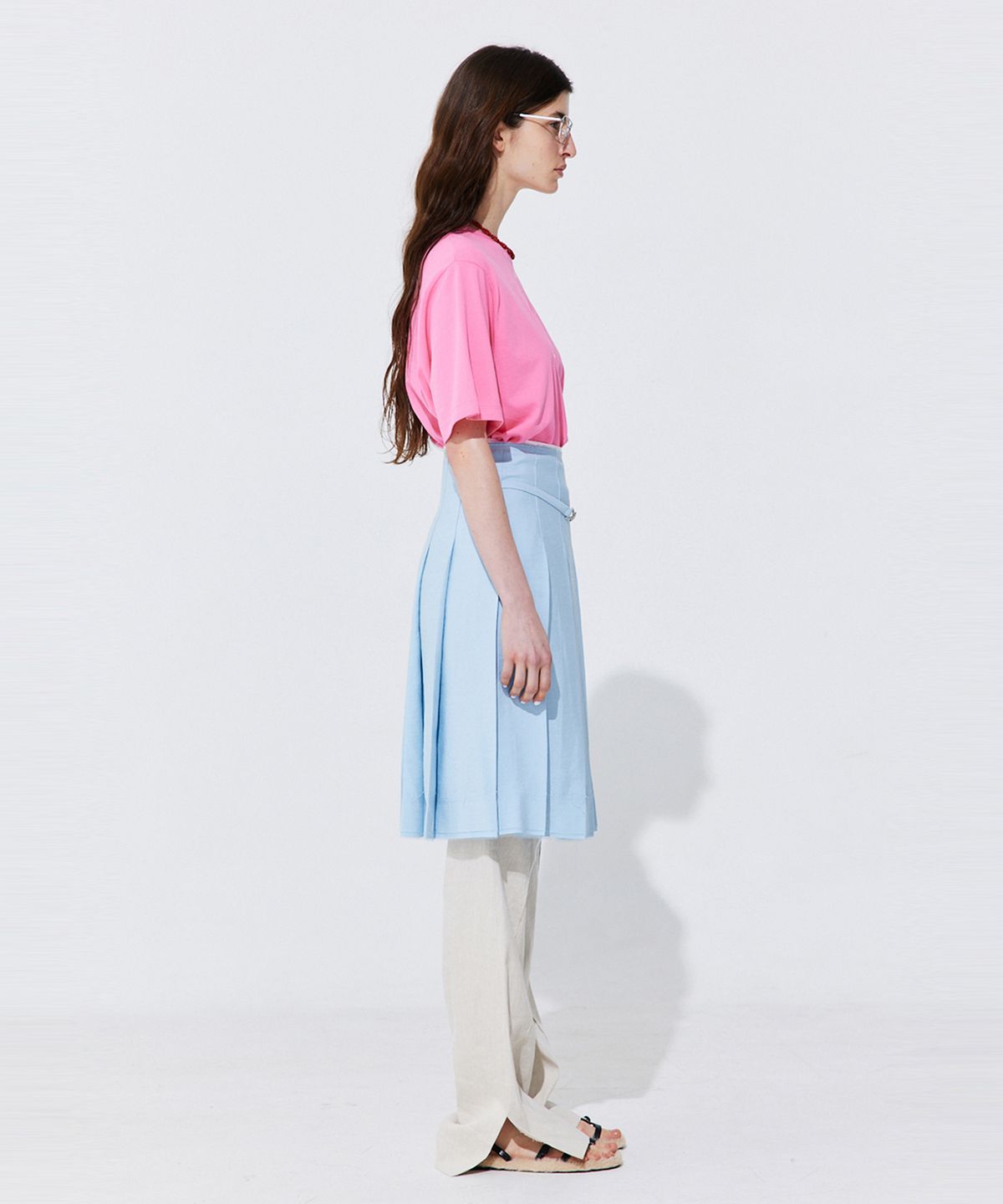 분더캄머(WNDERKAMMER) Button Line T-shirt_Hot Pink (버튼 라인 티셔츠_핫 핑크)