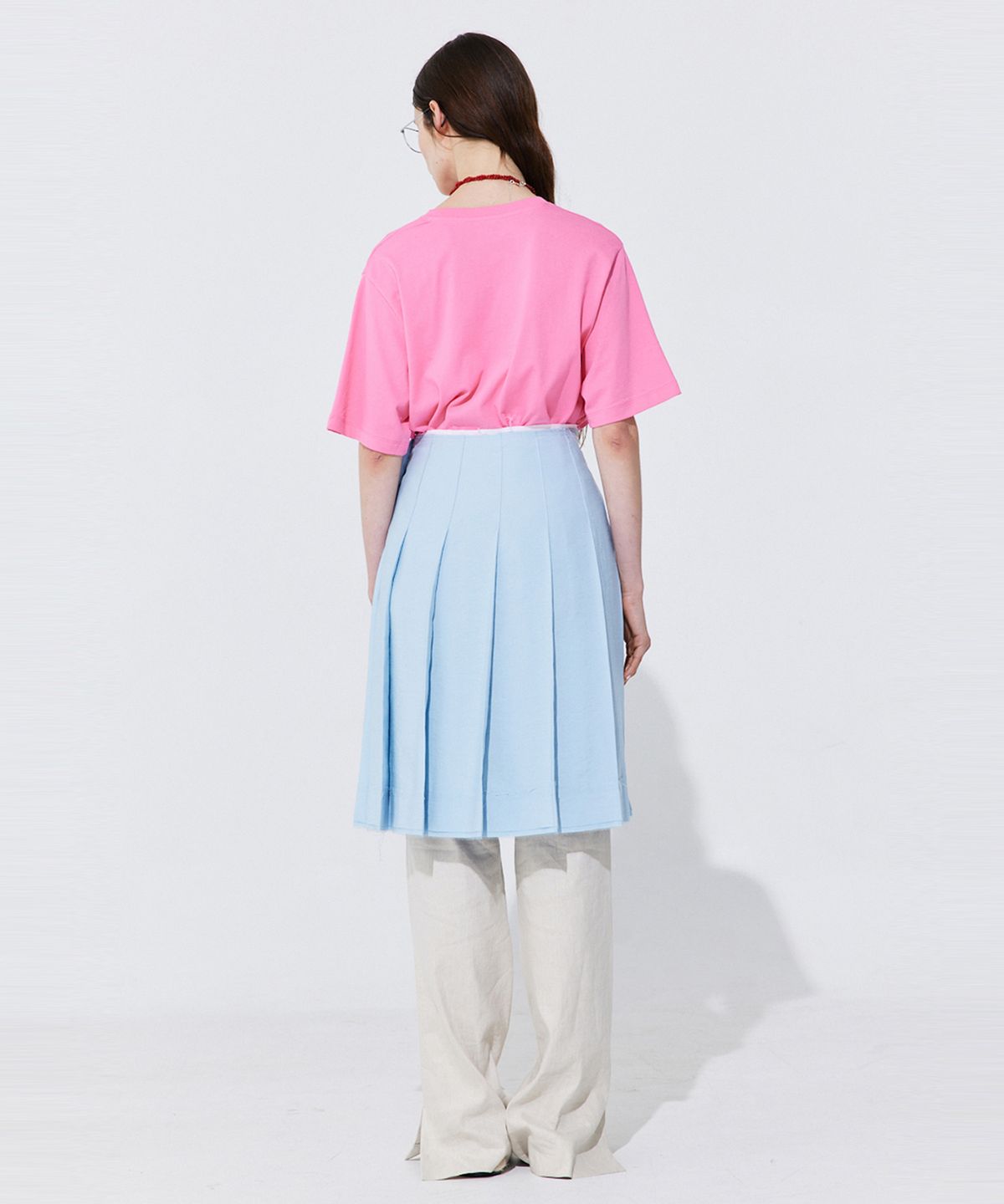 분더캄머(WNDERKAMMER) Button Line T-shirt_Hot Pink (버튼 라인 티셔츠_핫 핑크)