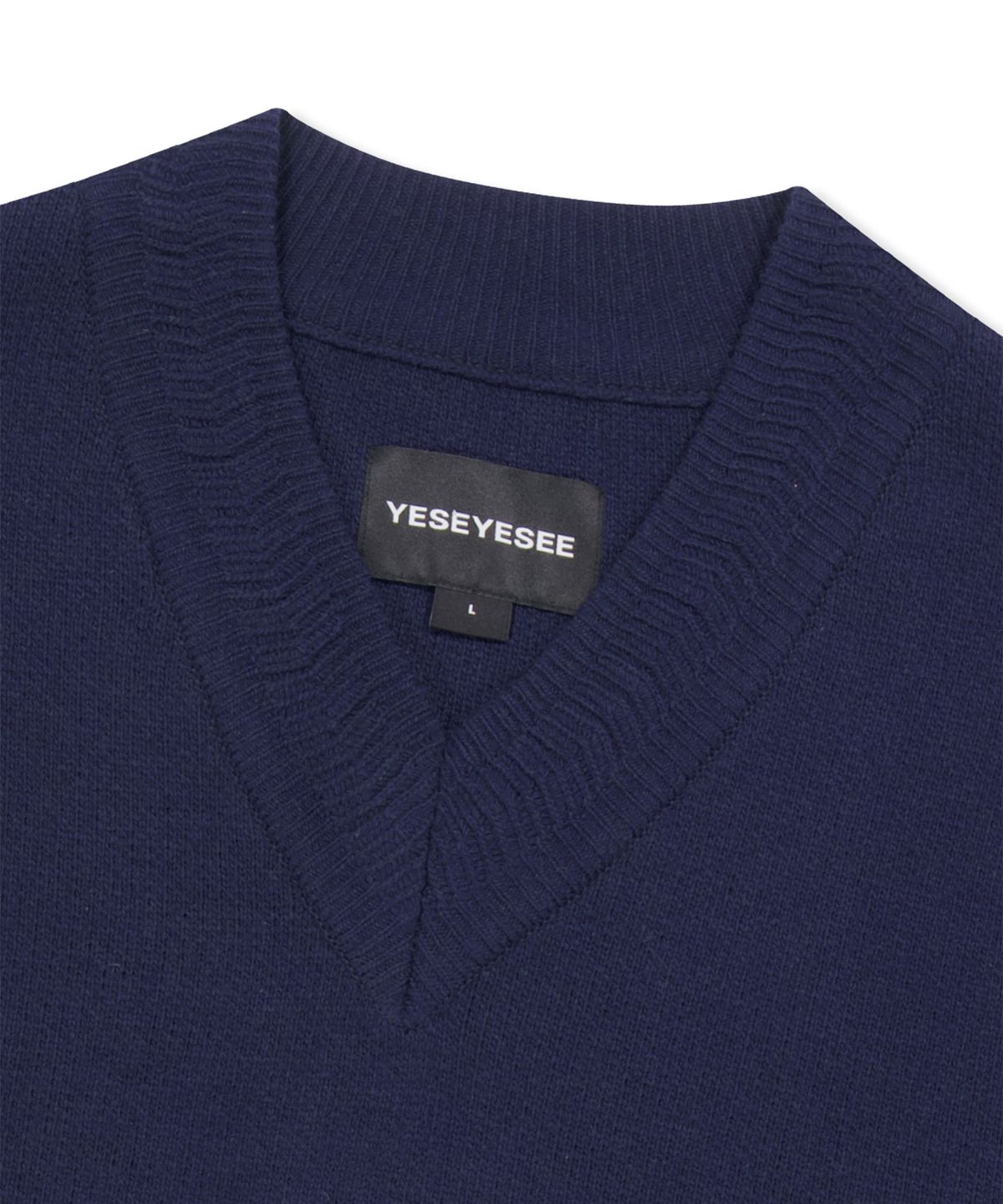 예스아이씨(YESEYESEE) One Pocket Knitted V-Neck Vest Navy