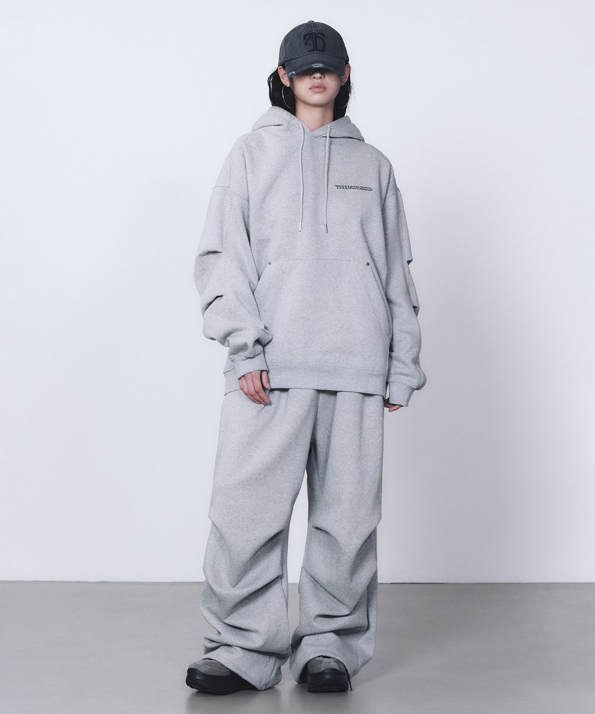 트리밍버드(TREEMINGBIRD) RENEWAL) Rivet Sweat Set-up Hoodie [ Gray ]