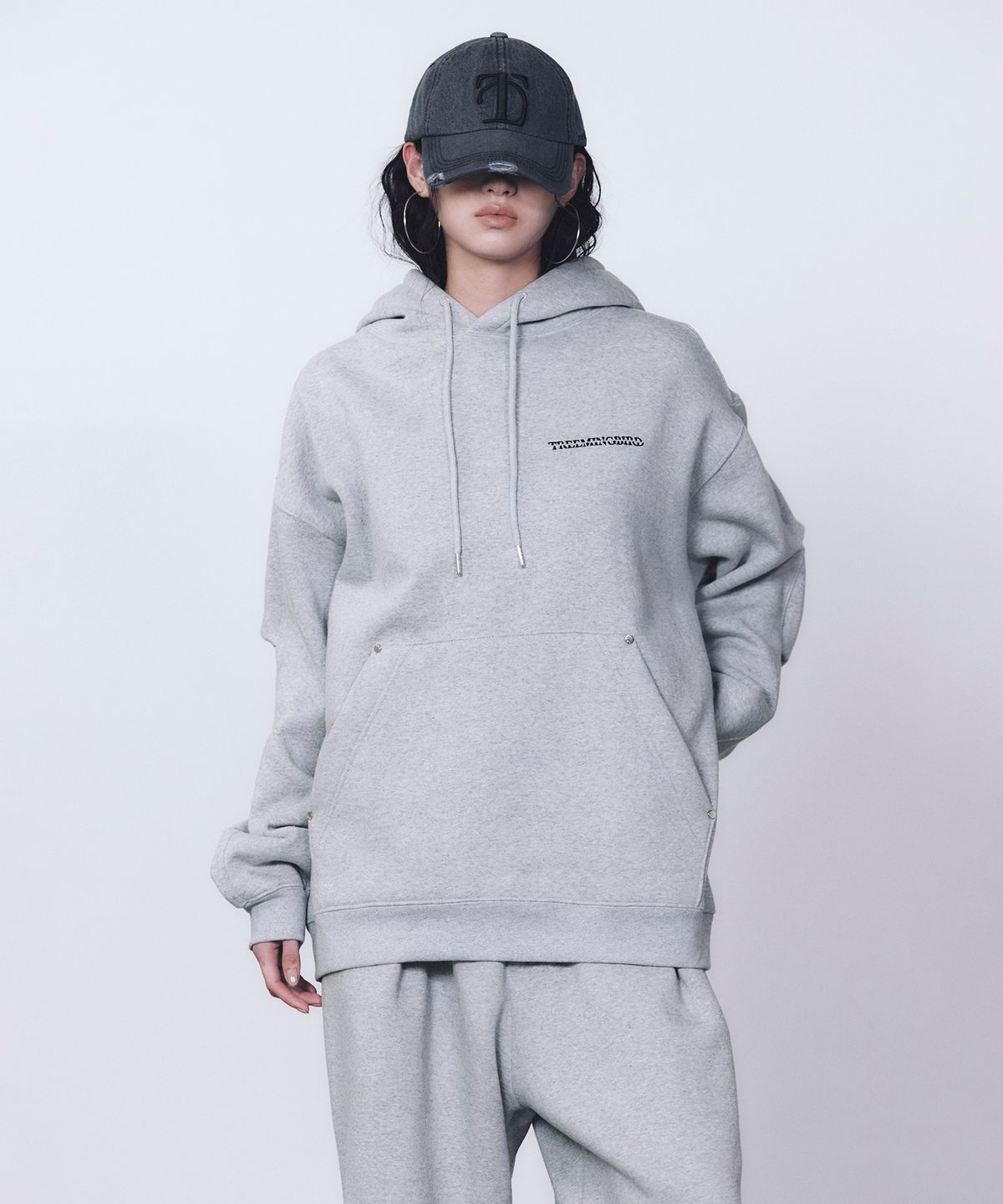 트리밍버드(TREEMINGBIRD) RENEWAL) Rivet Sweat Set-up Hoodie [ Gray ]