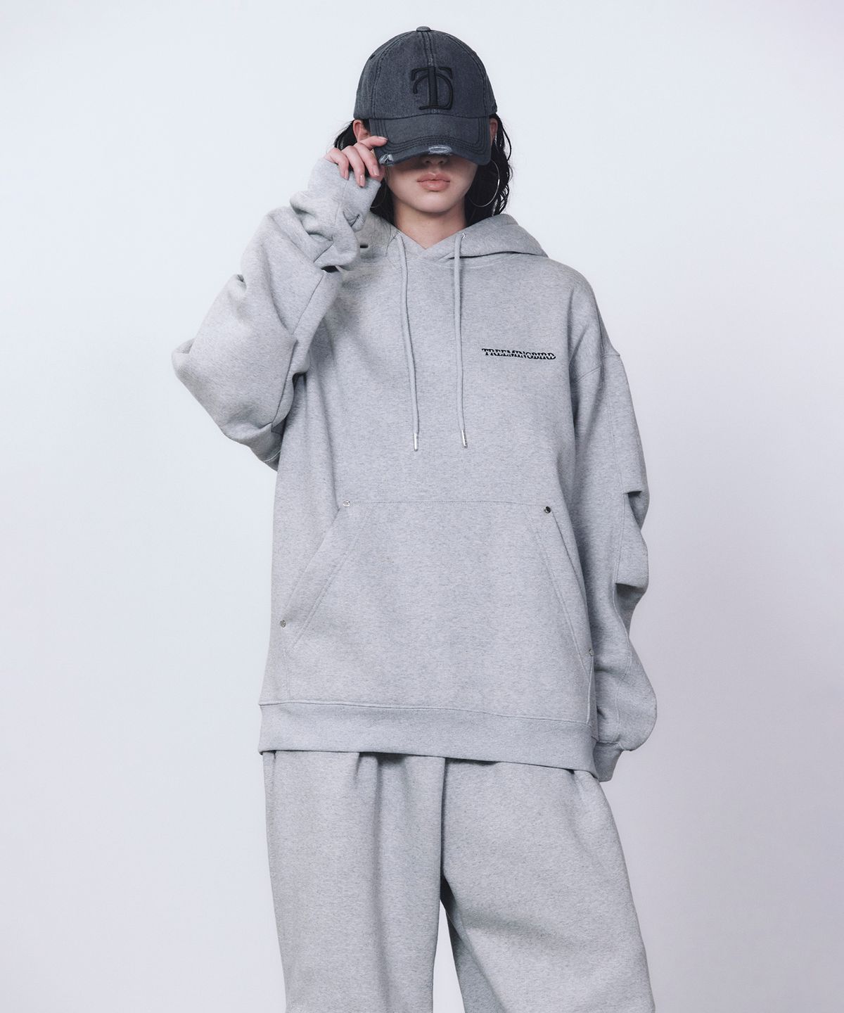 트리밍버드(TREEMINGBIRD) RENEWAL) Rivet Sweat Set-up Hoodie [ Gray ]