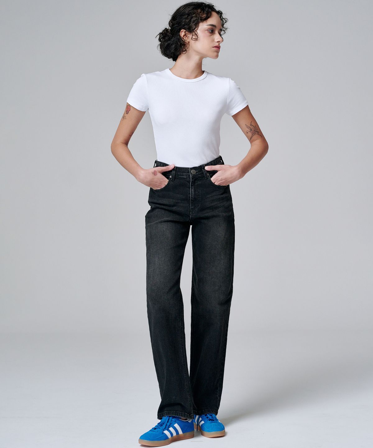 마롭(MALOUPE) 9126 와이드 워싱 데님팬츠 (블랙)