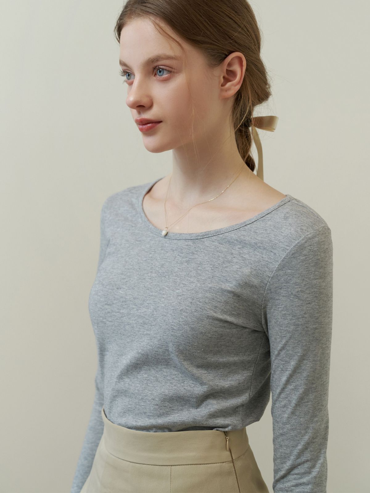 리엘(RE L) Base cotton t-shirt (gray)