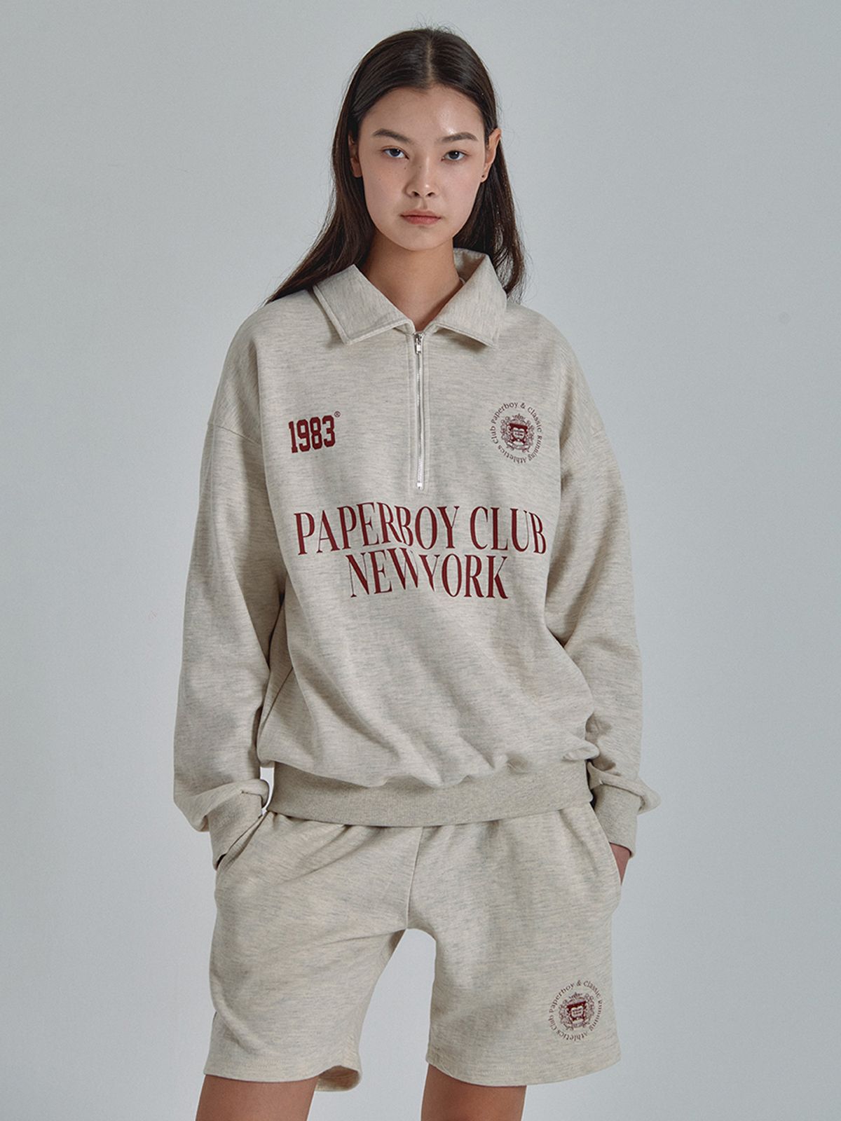 페이퍼보이(PAPERBOY) [SET] 스포츠클럽 하프집업 셋업 3color