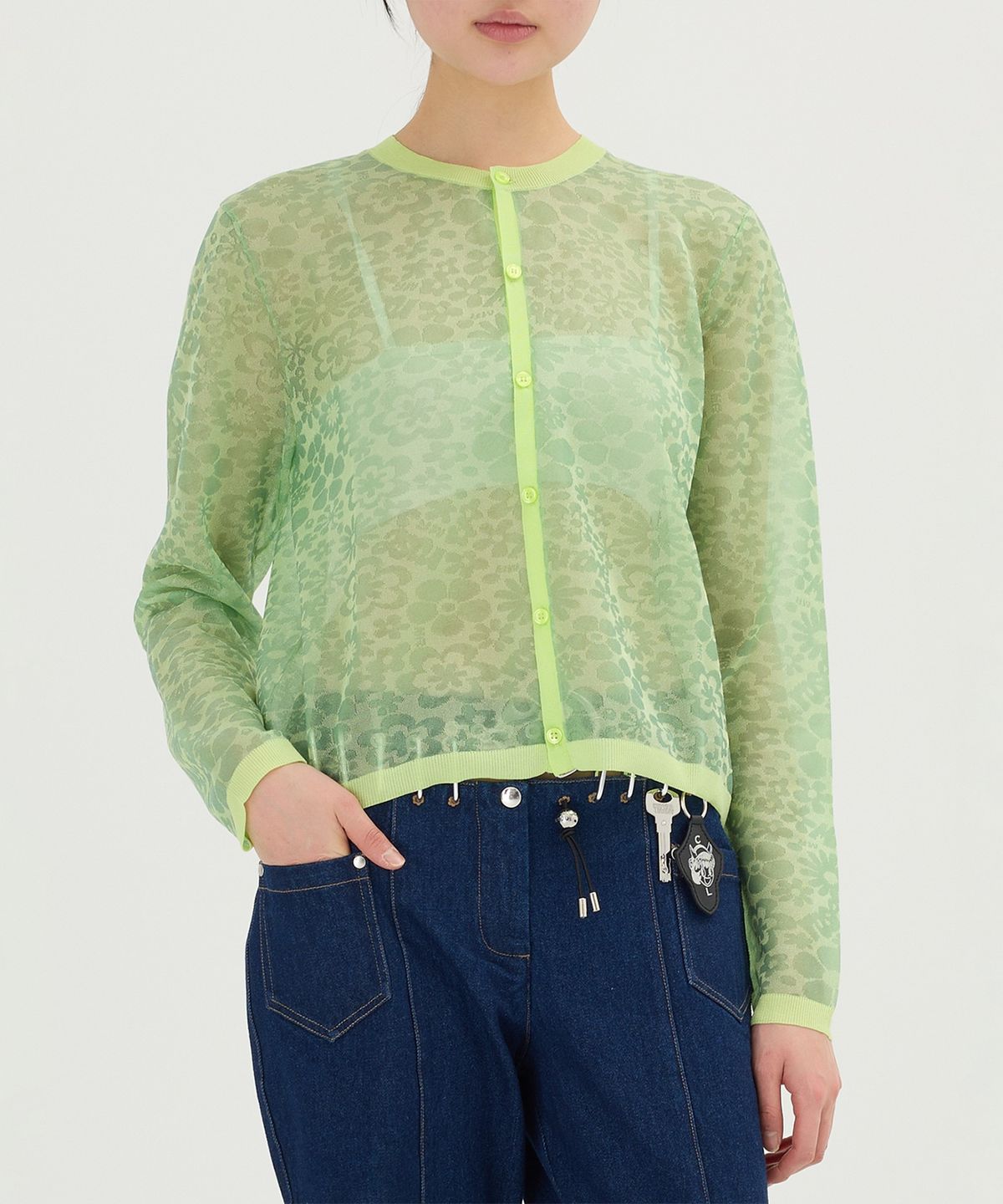 마틴 로즈(MARTINE ROSE) (W) 그래니 카디건 라임 플로랄 GRANNY CARDIGAN LIME FLORAL