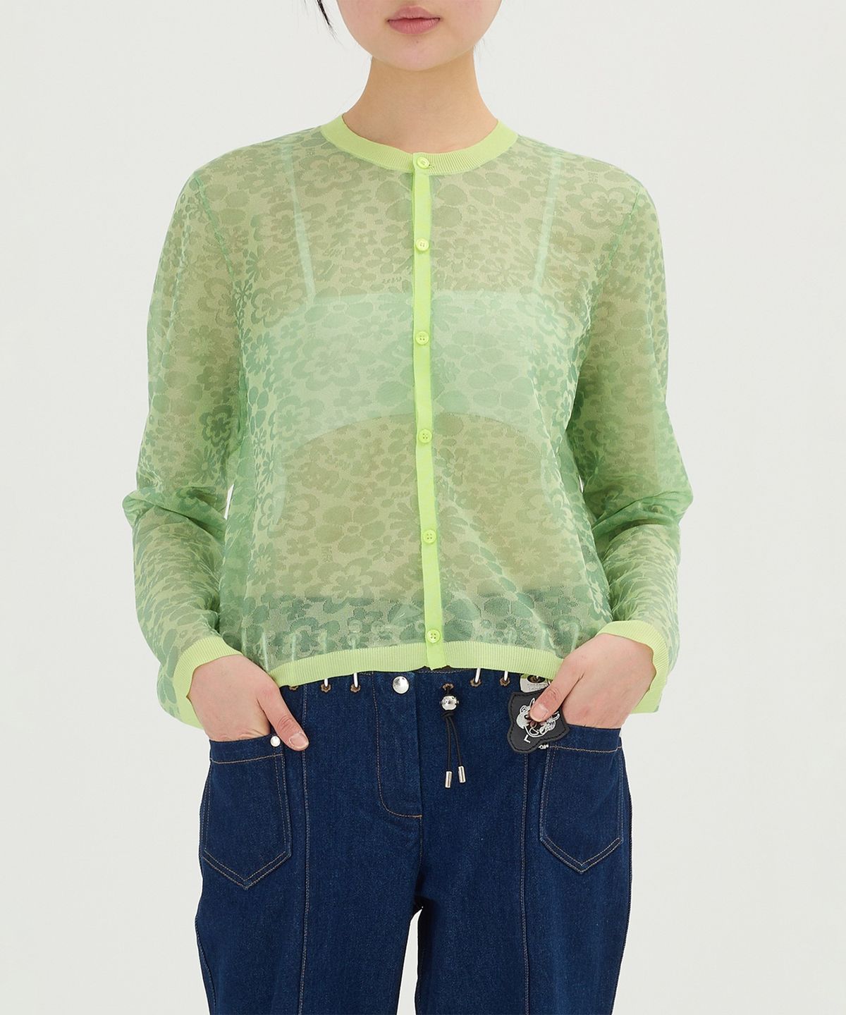 마틴 로즈(MARTINE ROSE) (W) 그래니 카디건 라임 플로랄 GRANNY CARDIGAN LIME FLORAL