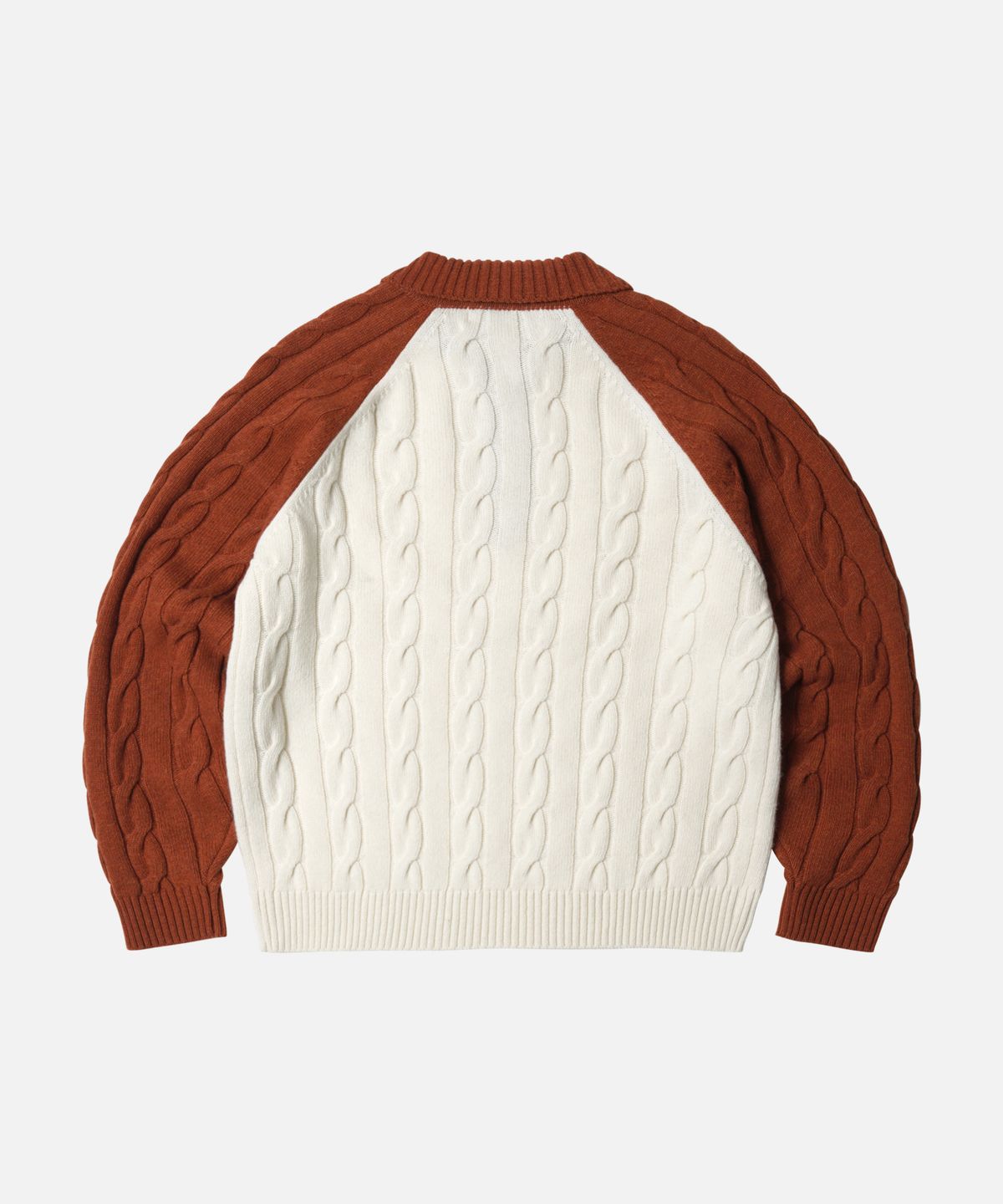 프리즘웍스(FRIZMWORKS) WOOL CABLE RAGLAN HALF ZIP KNIT _ BRICK