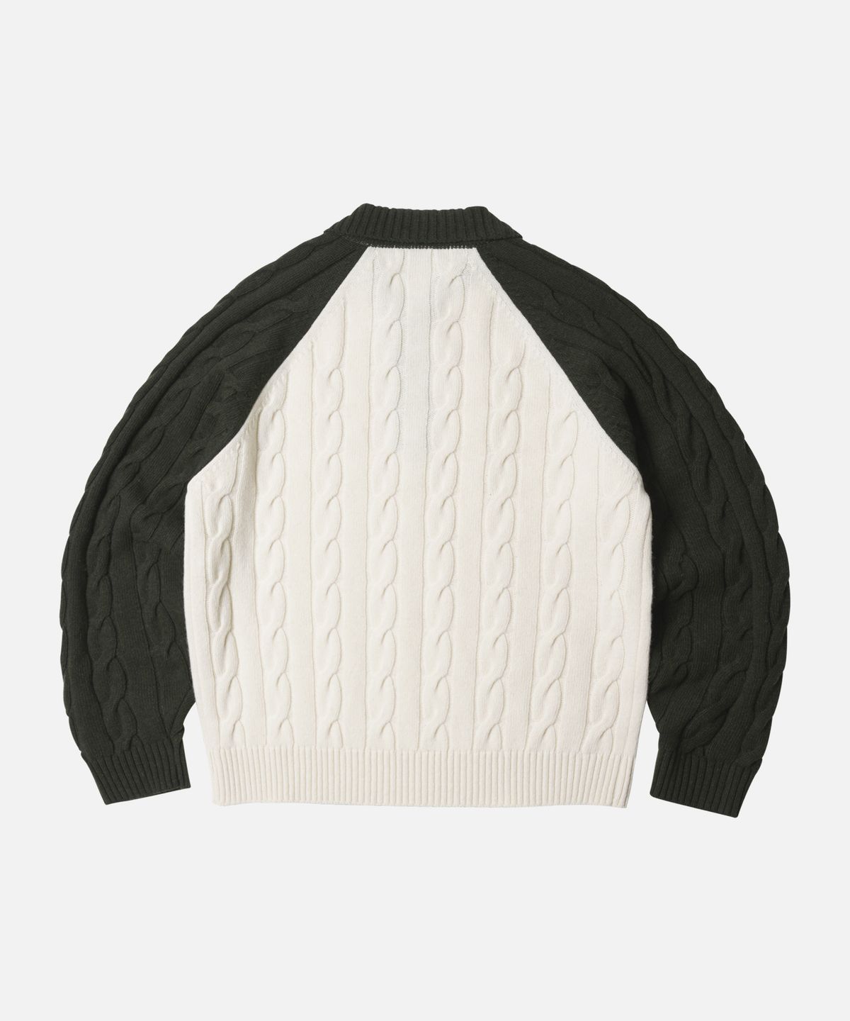 프리즘웍스(FRIZMWORKS) WOOL CABLE RAGLAN HALF ZIP KNIT _ DARK OLIVE