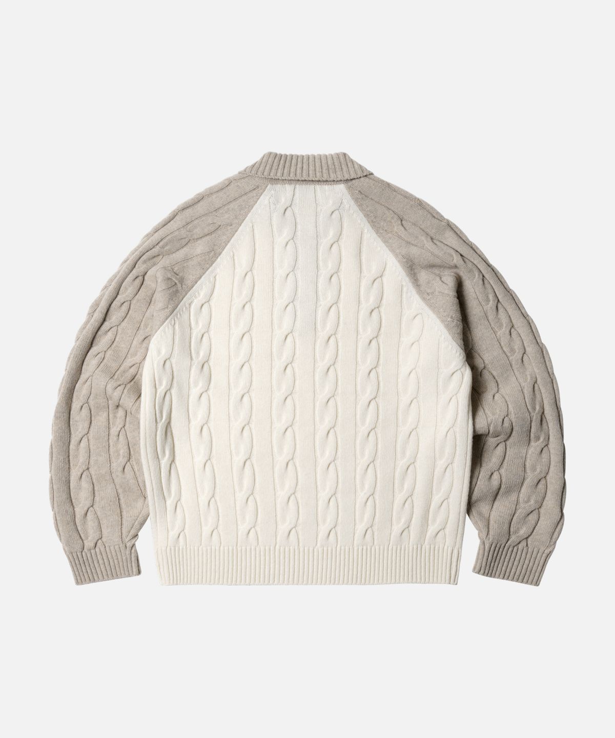 프리즘웍스(FRIZMWORKS) WOOL CABLE RAGLAN HALF ZIP KNIT _ OATMEAL