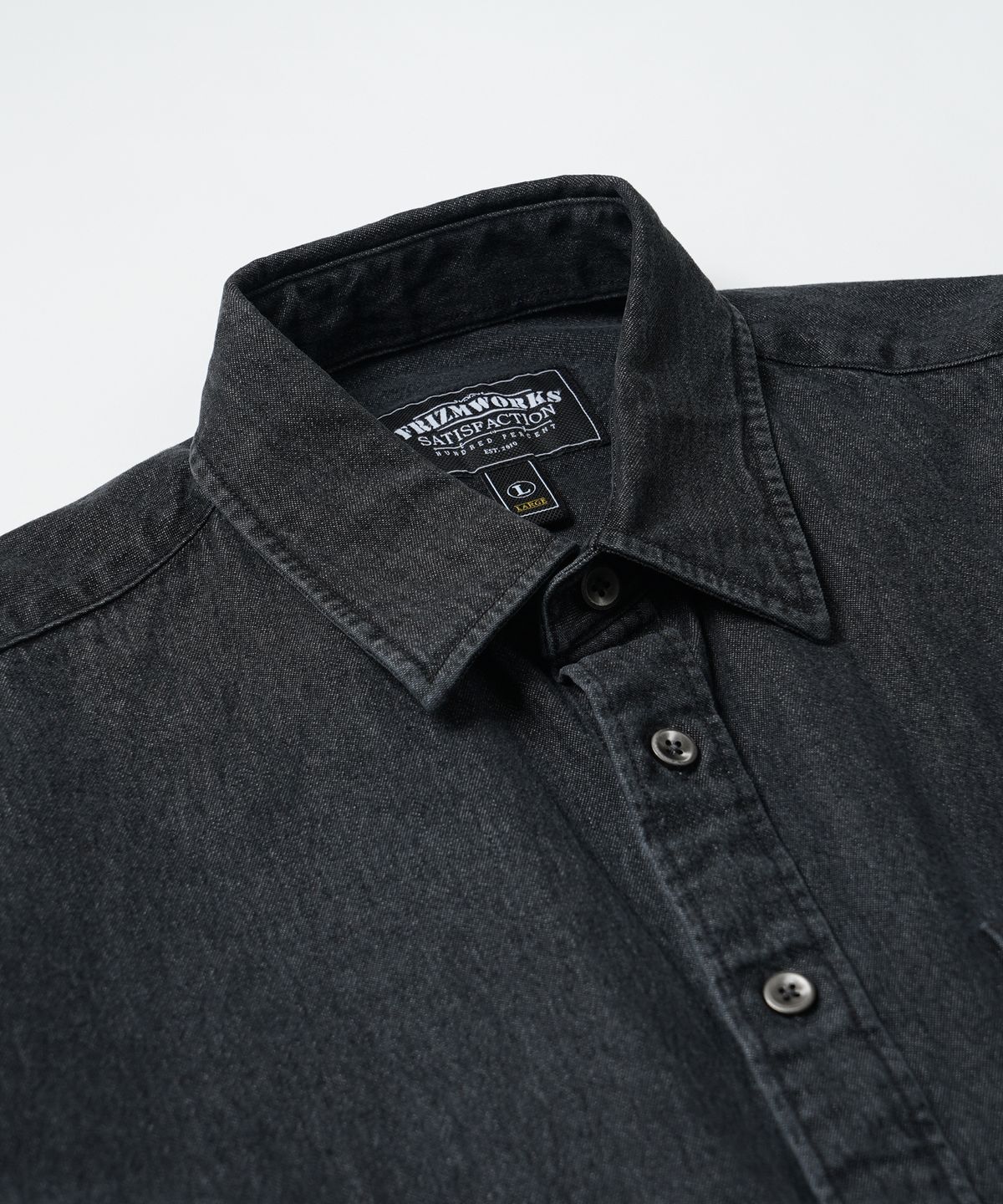 프리즘웍스(FRIZMWORKS) WASHED DENIM WORK SHIRT _ WASHED BLACK