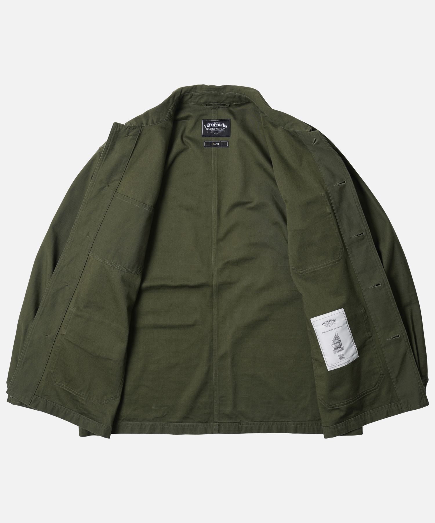 MUSINSA | FRIZMWORKS BACKSATIN FRENCH WORK JACKET _ OLIVE