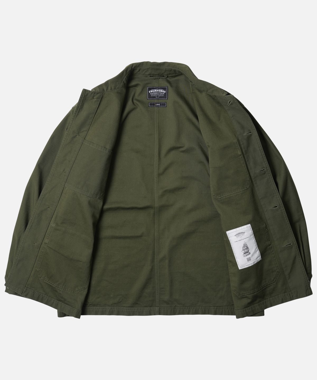 프리즘웍스(FRIZMWORKS) BACKSATIN FRENCH WORK JACKET _ OLIVE