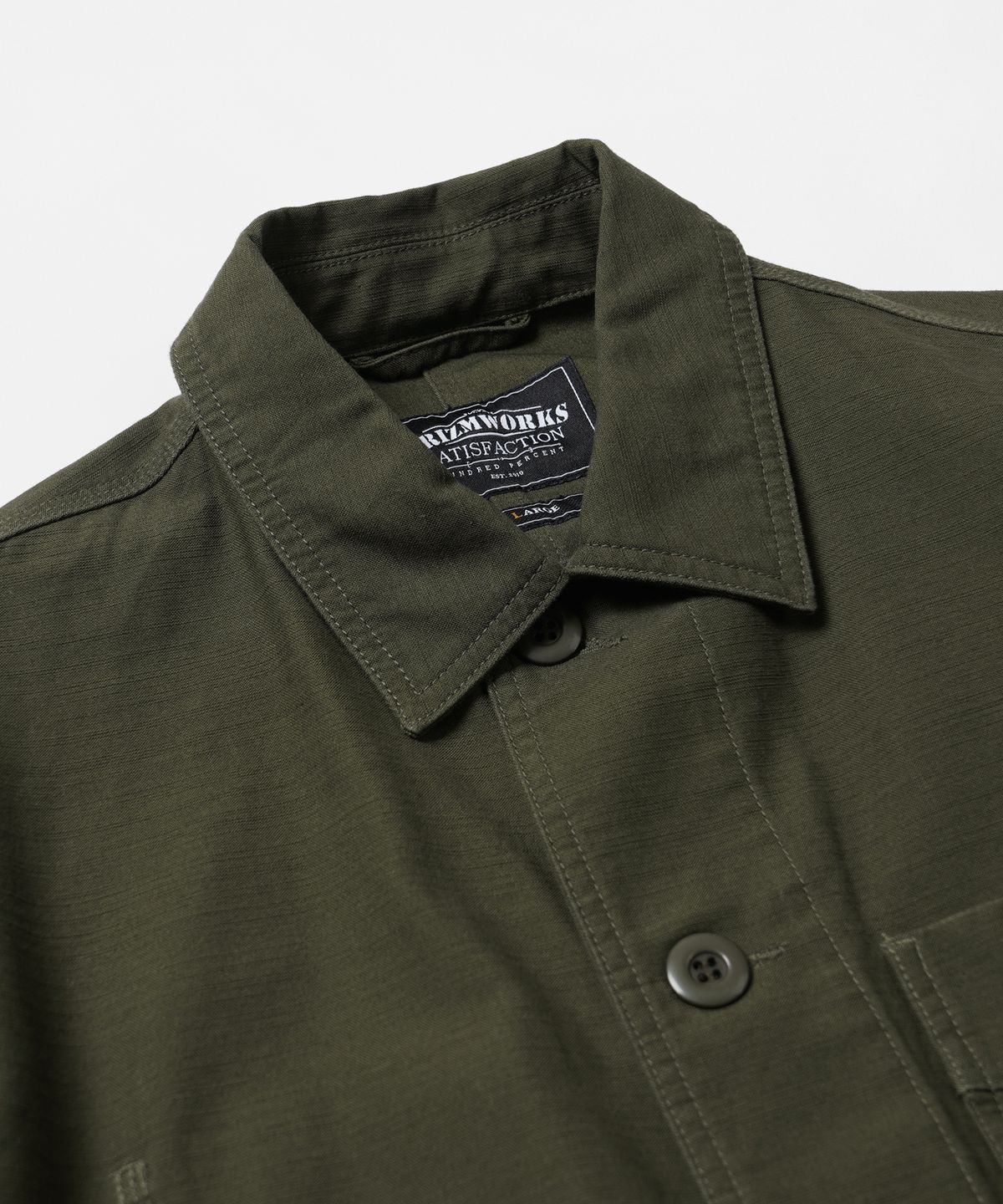 프리즘웍스(FRIZMWORKS) BACKSATIN FRENCH WORK JACKET _ OLIVE