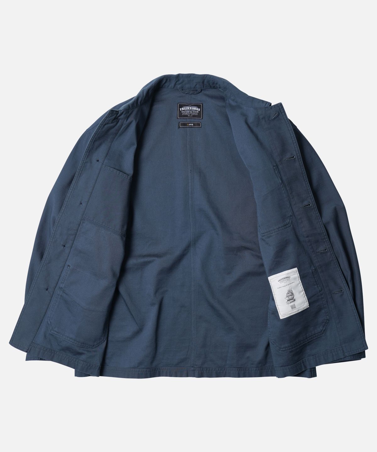 프리즘웍스(FRIZMWORKS) BACKSATIN FRENCH WORK JACKET _ VINTAGE BLUE