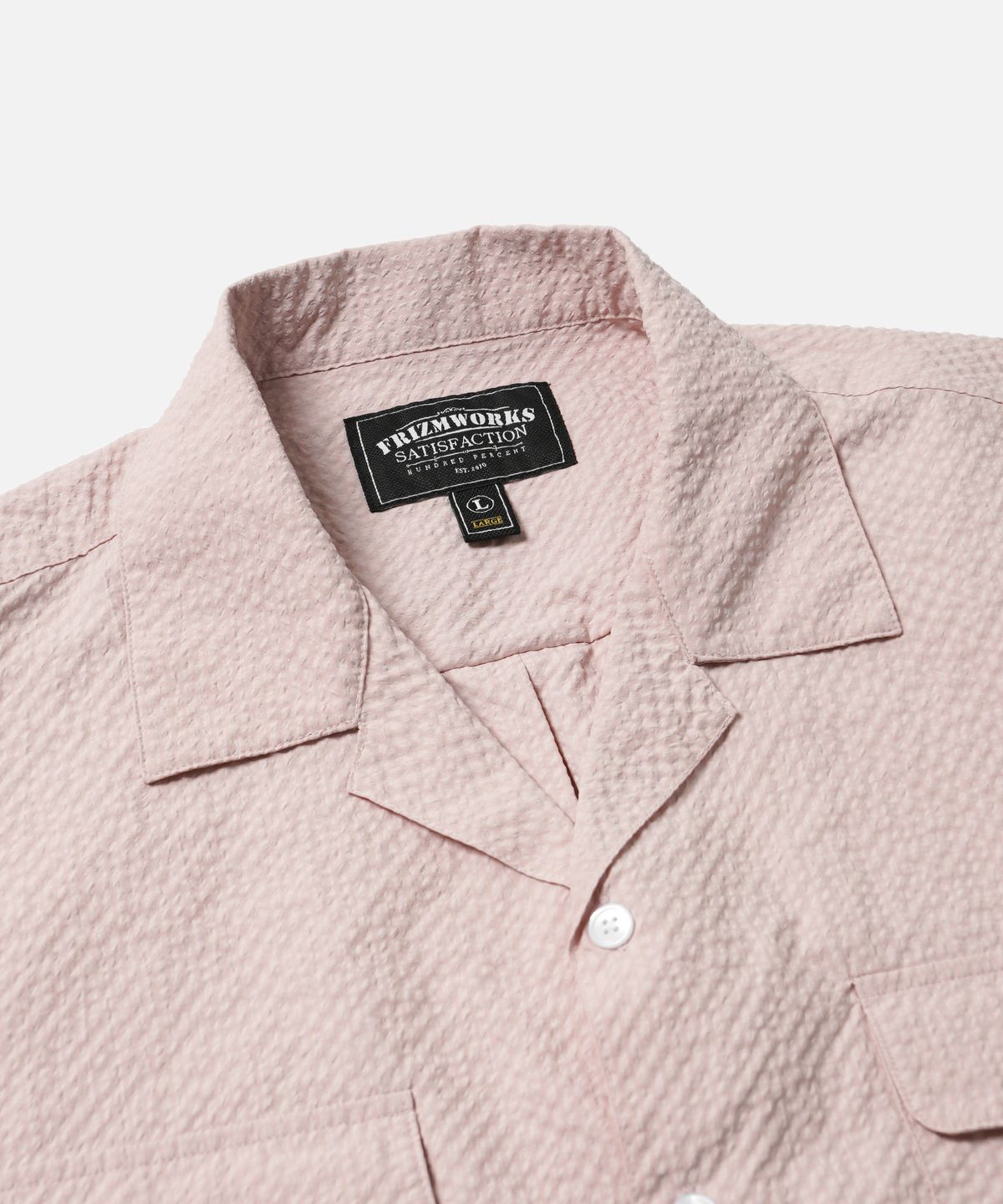 프리즘웍스(FRIZMWORKS) OPEN COLLAR SOLID SEERSUCKER SHIRT _ LIGHT PINK