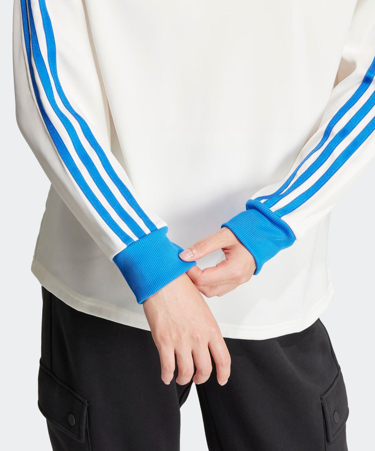 아디다스(ADIDAS) 3S 새틴 긴팔 티 - 화이트:블루 / IR6100