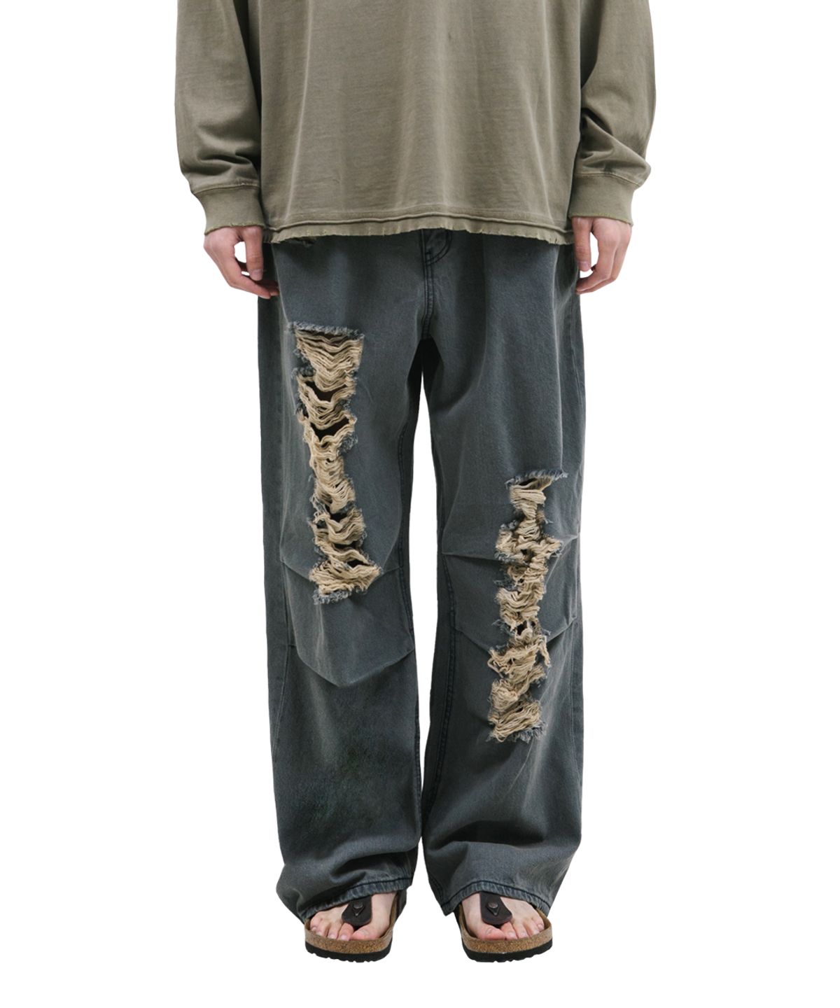 빅유니온(BIG UNION) TEAR DENIM PANTS / BLACK